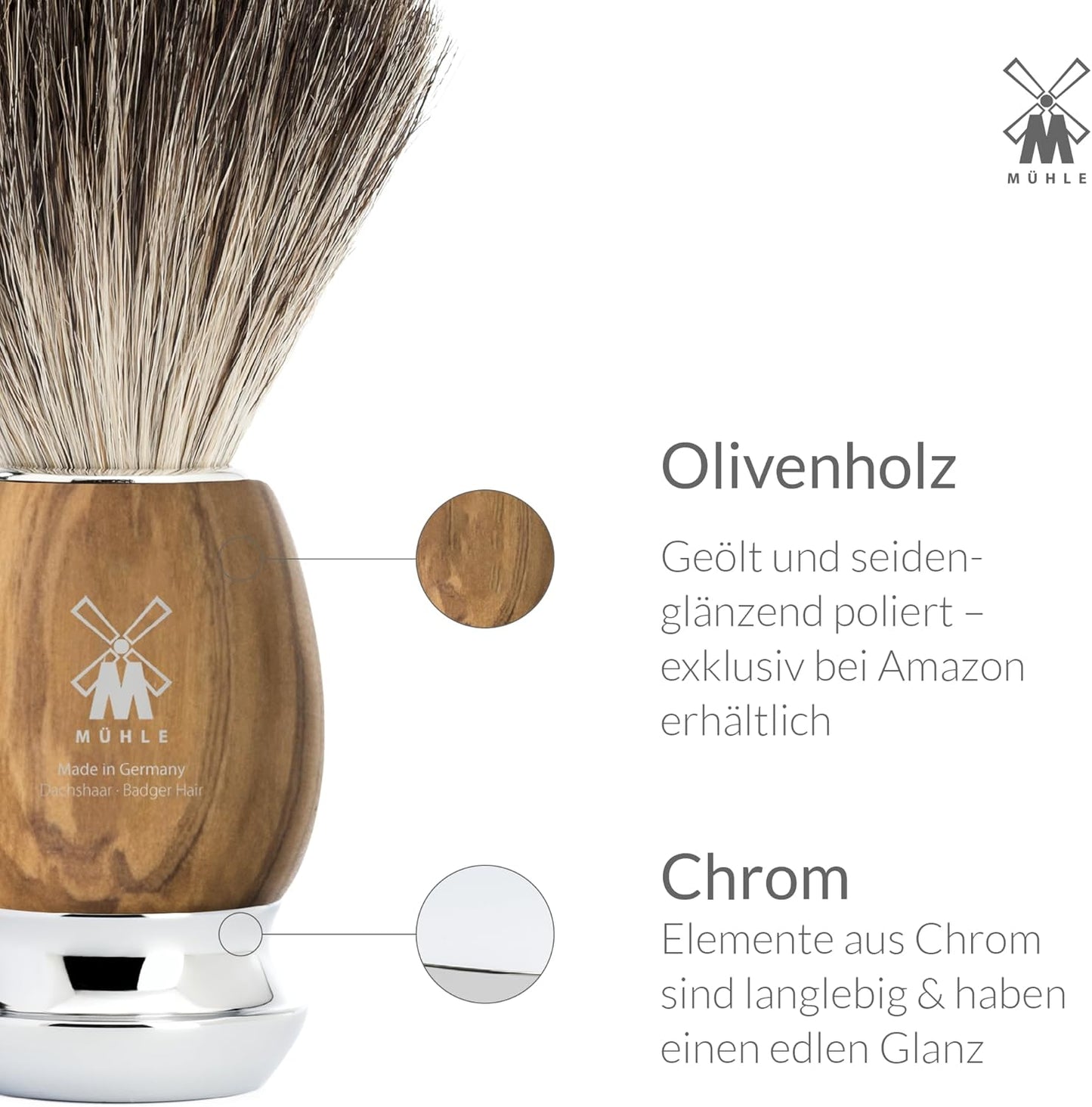 MÜHLE VIVO Olive Wood 4-Piece Pure Badger 5-Blade Razor Shaving Set