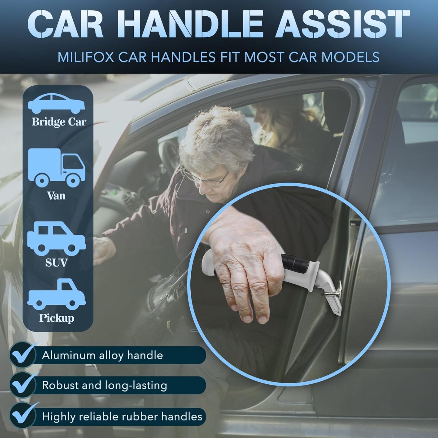 Car Door Handle for Elderly Car Handle Assist Support, Portable Auto Grab Handles for Handicap Seniors, Light Grey and Black 2 Pcs