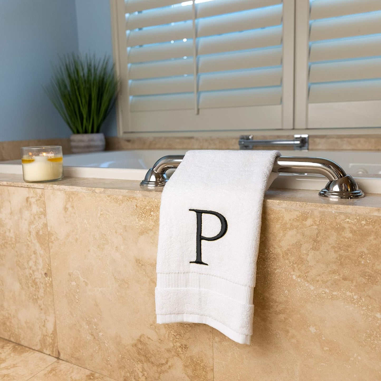 Dark Gray Monogrammed Hand Towel for Bathroom - Initial Hotel Quality Decorative Embroidered Luxury Towel for Powder Room, Spa - GOTS Organic Certified - Set of 2 Letter P