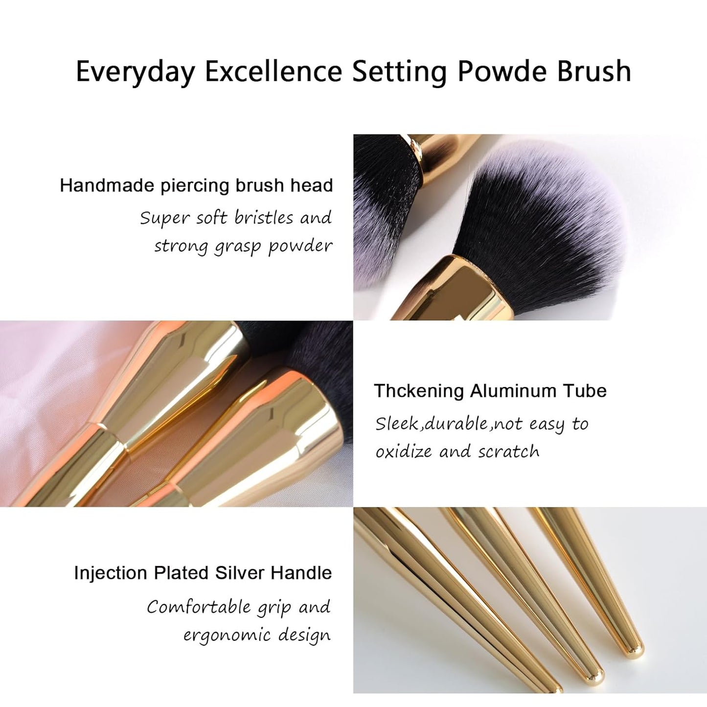 Powder Brush,Daubigny Large Powder Brush Flat Arched Premium Durable Kabuki Makeup Brush Perfect For Blending Liquid,Cream and Flawless Powder,Buffing, Blending,Concealer (Gold Black)