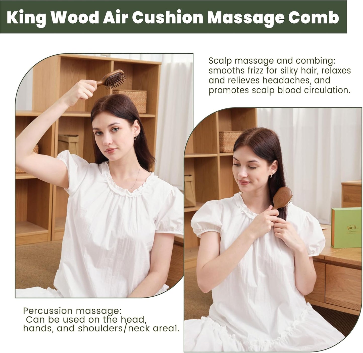 Scalp Massager Brush & Gua Sha Tool Set - Wooden Comb for Scalp Stimulation, Facial Massage & Relaxation, Handcrafted Natural Self-Care Gift Set with Storage Bag, King Wood