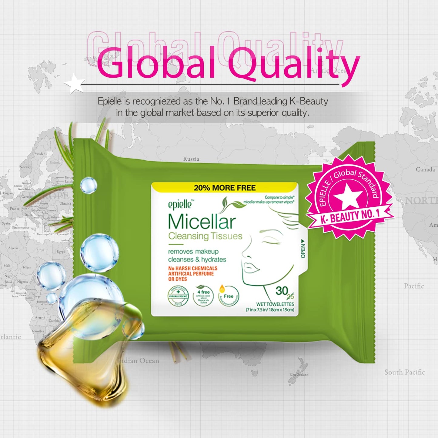 Epielle Micellar Makeup Remover Wipes, Gentle & Hydrating Daily Facial Cleanser Towelettes, Remove Dirt, Oil, Waterproof Mascara, Hypoallergenic & Alcohol-Free, 30 Count (Pack of 4)