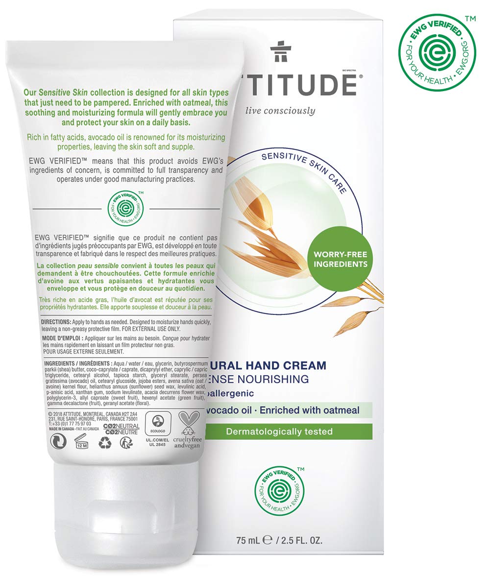 ATTITUDE Hand Cream, EWG Verified, Plant and Mineral-Based Ingredients, Vegan & Cruelty-free Beauty Products for Sensitive Skin, Nourishing, Avocado Oil, 2.5 Fl Oz (Pack of 2)
