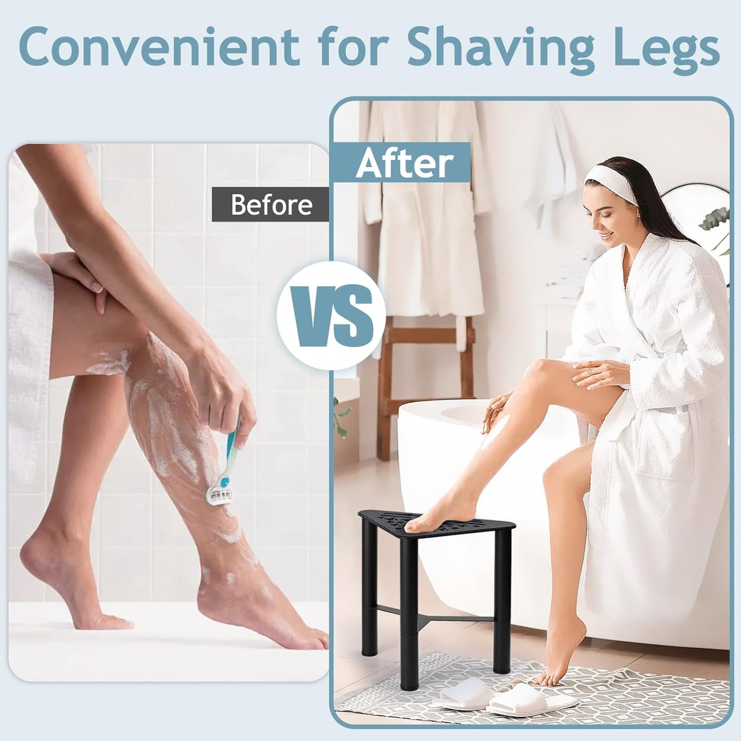 Metal Shower Foot Rest, Small Corner Shower Stool for Shaving Legs, Bathroom Bench for Inside Shower- Small Step Stools to Sit on, Bath Seat Shower with Storage Shelf for Bathroom Spa(Black)