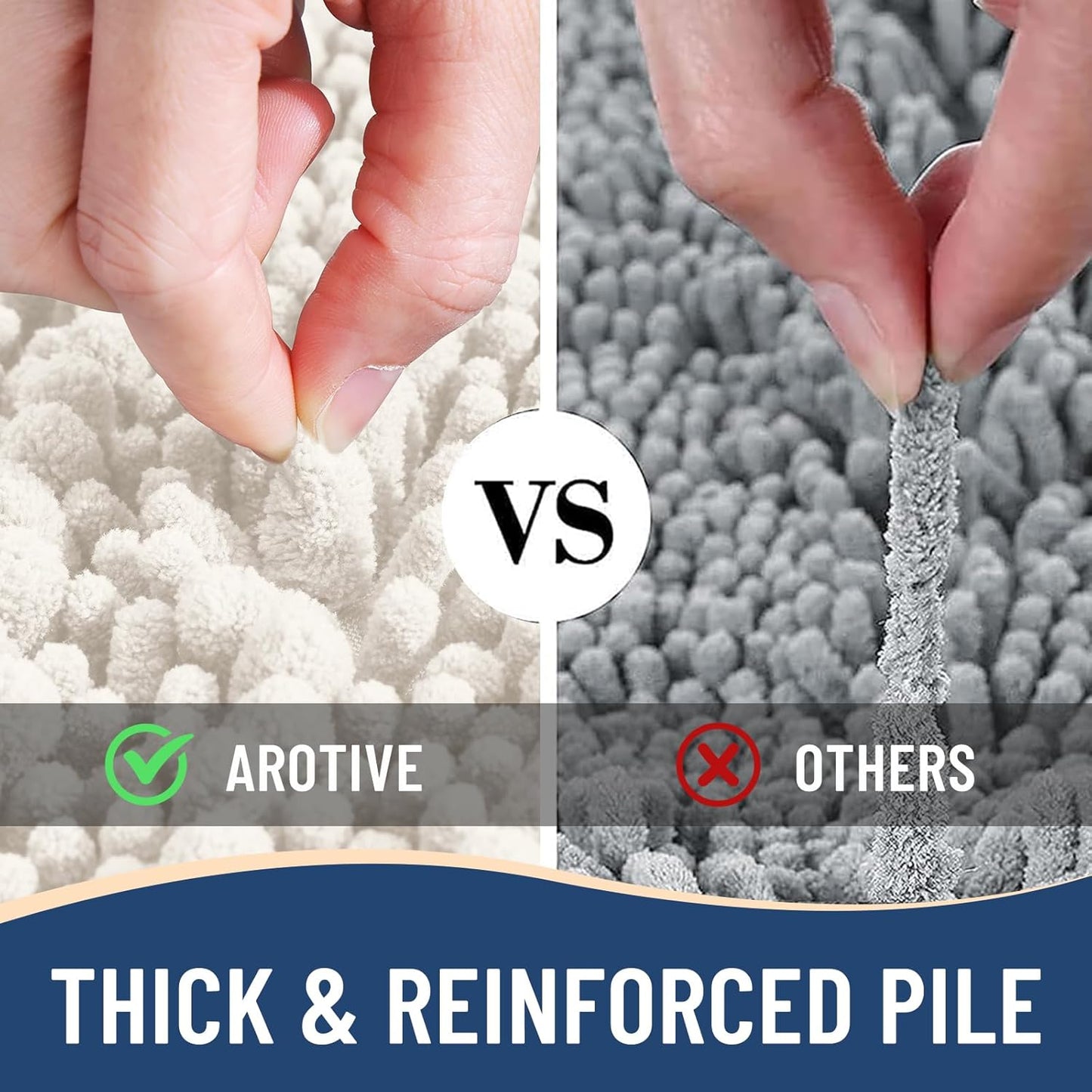 Arotive Luxury Chenille Bathroom Rug Mat, Extra Soft Thick Absorbent Shaggy Bath Rugs, Non-Slip Machine Wash Dry, Plush Bath Mats for Bathroom, Shower and Tub, 30x17, Ivory