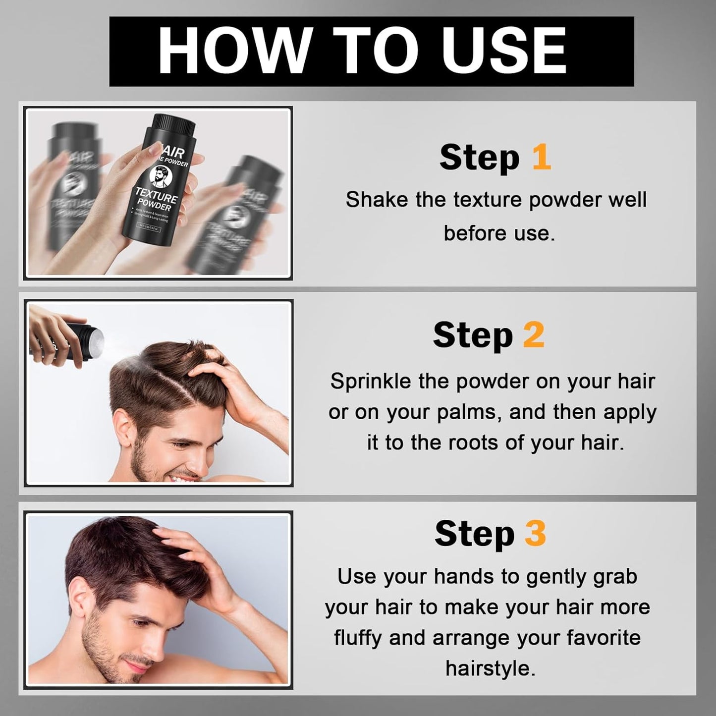 3PCS Hair Texture Styling Powder for Men & Women, Hair Texturizing & Volumizing Powder Add Instant Volume Long-Lasting Hold Non-Greasy Matte Finish for All Hair Types