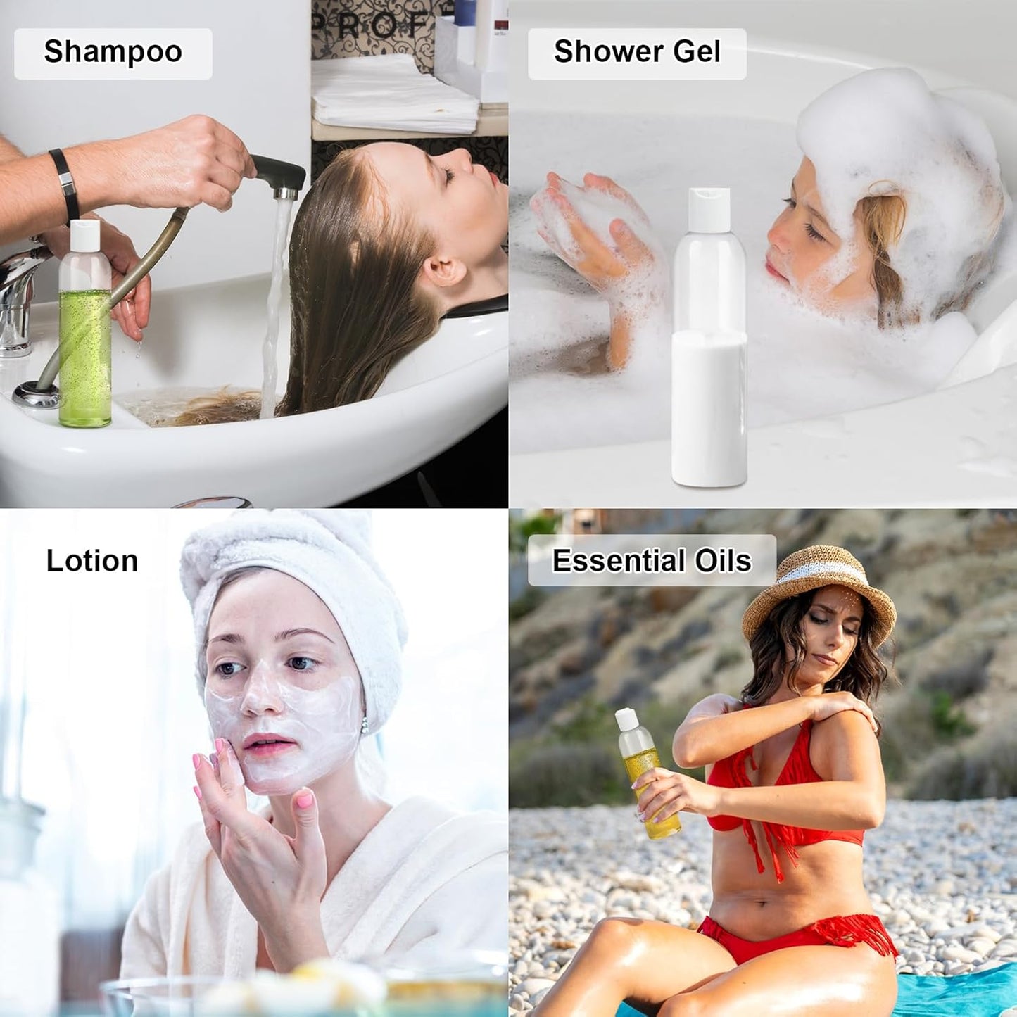 2 Pack 8 oz Clear Plastic Bottles with White Disc Caps Refillable Empty Squeeze Containers Cosmetic Bottles for Toiletries Conditioner Shampoo Lotions Gels