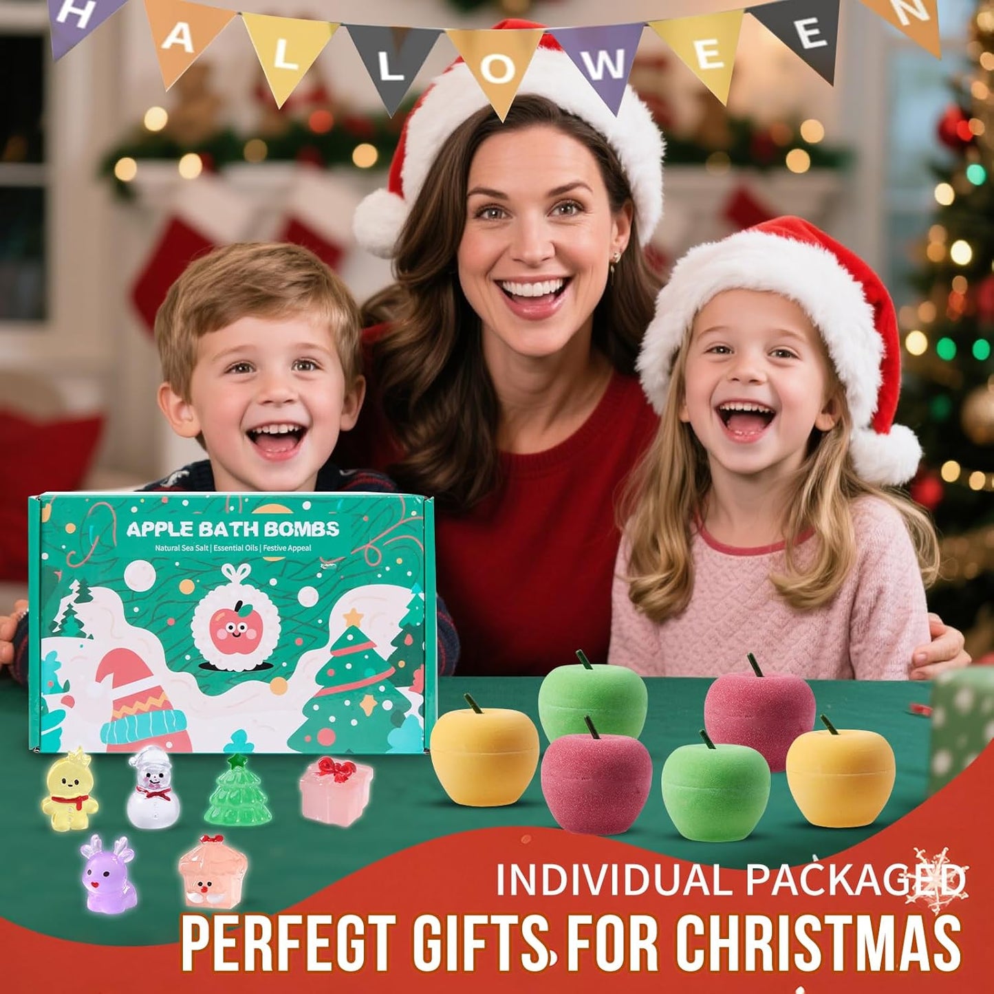 Christmas Bath Bombs for Kids Apple Bath Bombs with Christmas Luminous Mini Resin Toys Inside Christmas Toys Christmas Treat Bags Gifts Kids Skin Care Bathbombs