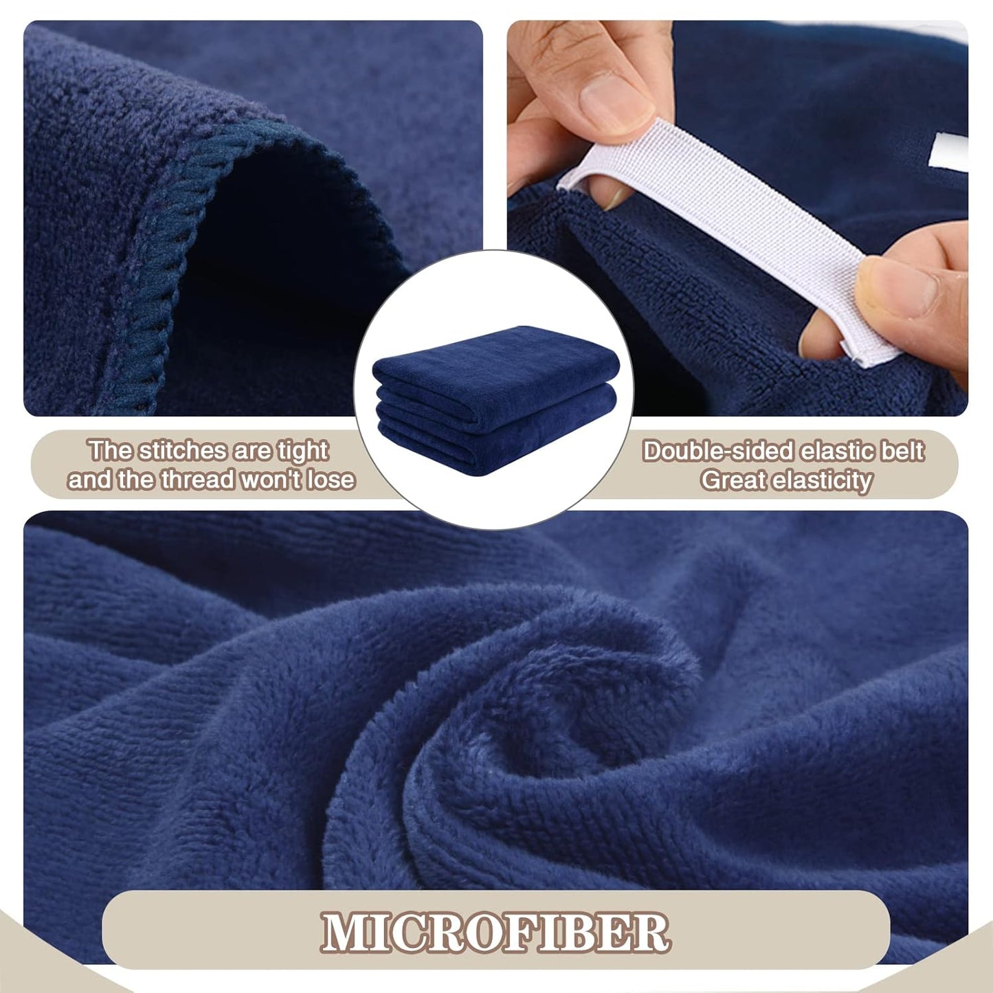 SUNLAND Microfiber Hair Towels Anti Frizz Hair Drying Towel Super Absorbent Fast Drying Turbans for Wet Curly Hair Soft Hair Towel Wrap with Elastic Band for All Hair Types 40 X 20 inches Navy Blue