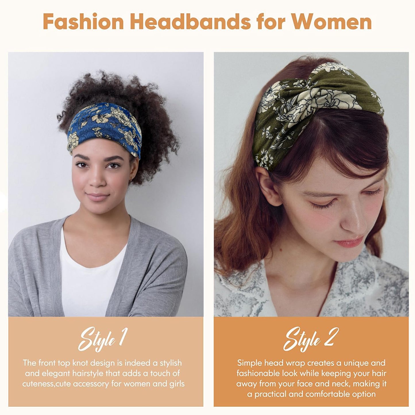 Wide Headbands for Women Girls,Floral Printed Boho Headband Turban Knot Hairband Twist Workout Headbands Fashion Yoga Hair Bands,Pack of 6