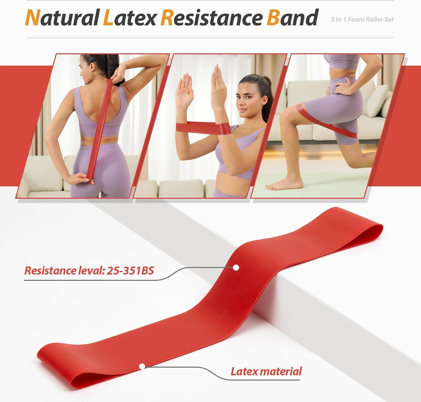 5 in1 Foam Roller Set, Trigger Point Foam Roller, Massage Roller Stick, Massage Ball, Resistance Band for Deep Muscle Massage Pilates Yoga,Fitness Exercise for Whole Body (Pure Black)