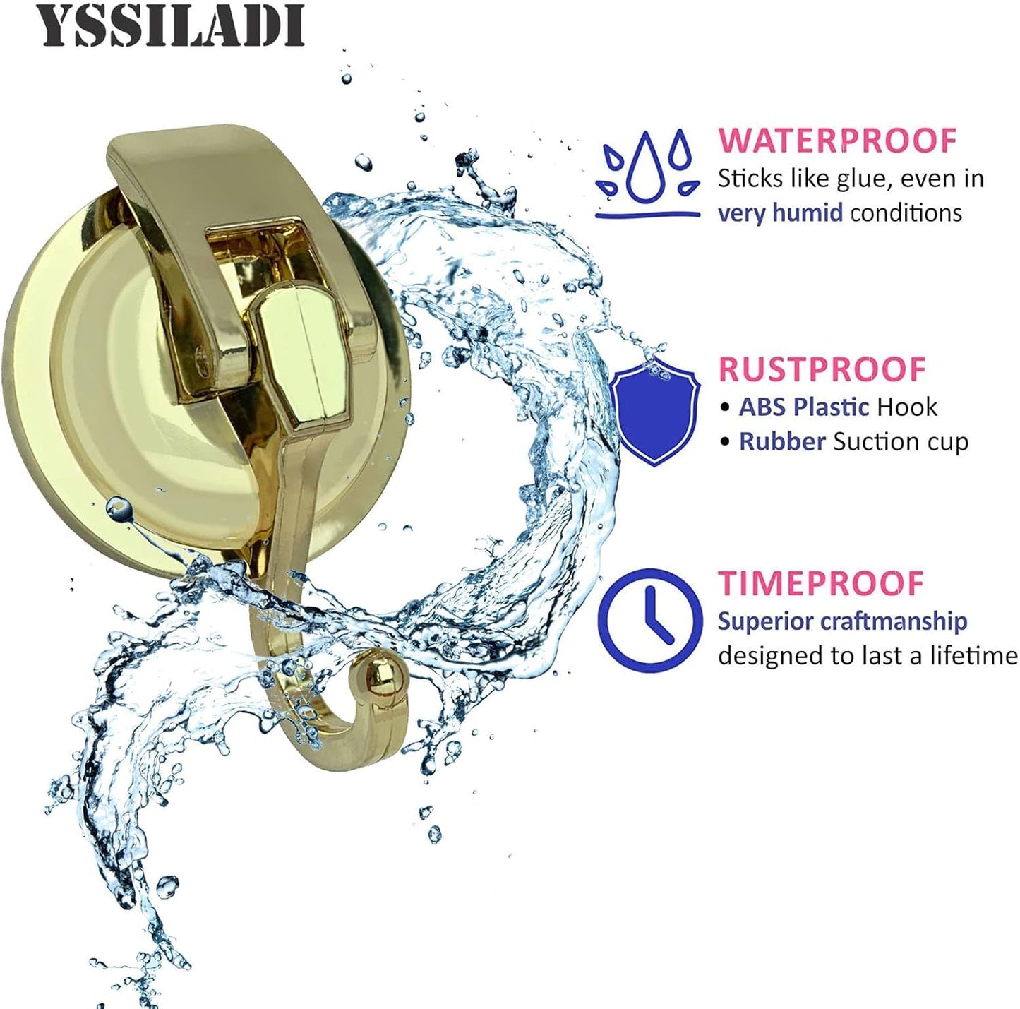 Heavy Duty Vacuum Suction Shower Hooks Glass Suction Cup Bathroom Robe Hooks, Reusable, No Hole Punched, for Garland Decoration (Gold, 6 Pack)