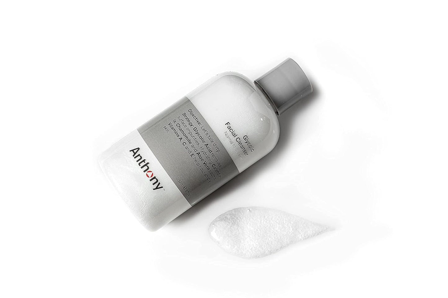 Anthony Glycolic Facial Cleanser for Men, Daily Exfoliating & Hydrating Face Wash, Shave Prep, Non-Foaming, Deep Cleansing, Gentle on Sensitive Skin, Removes Dirt & Oil, Smooths Texture, 8 Fl Oz