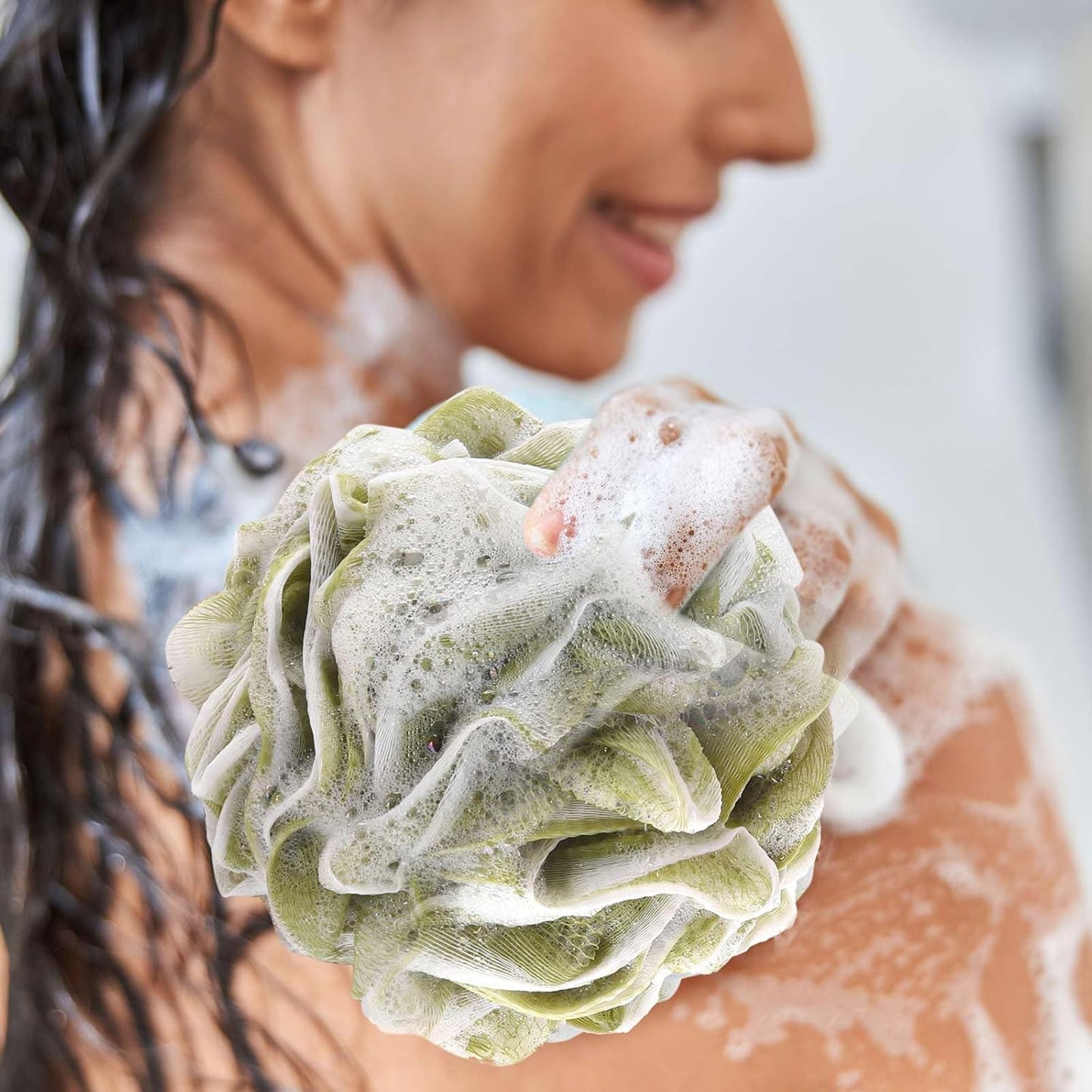 BTYMS 4Pcs Loofah Sponge 60g/pc Bath Puffs Shower Scrunchies Mesh Pouf for Shower