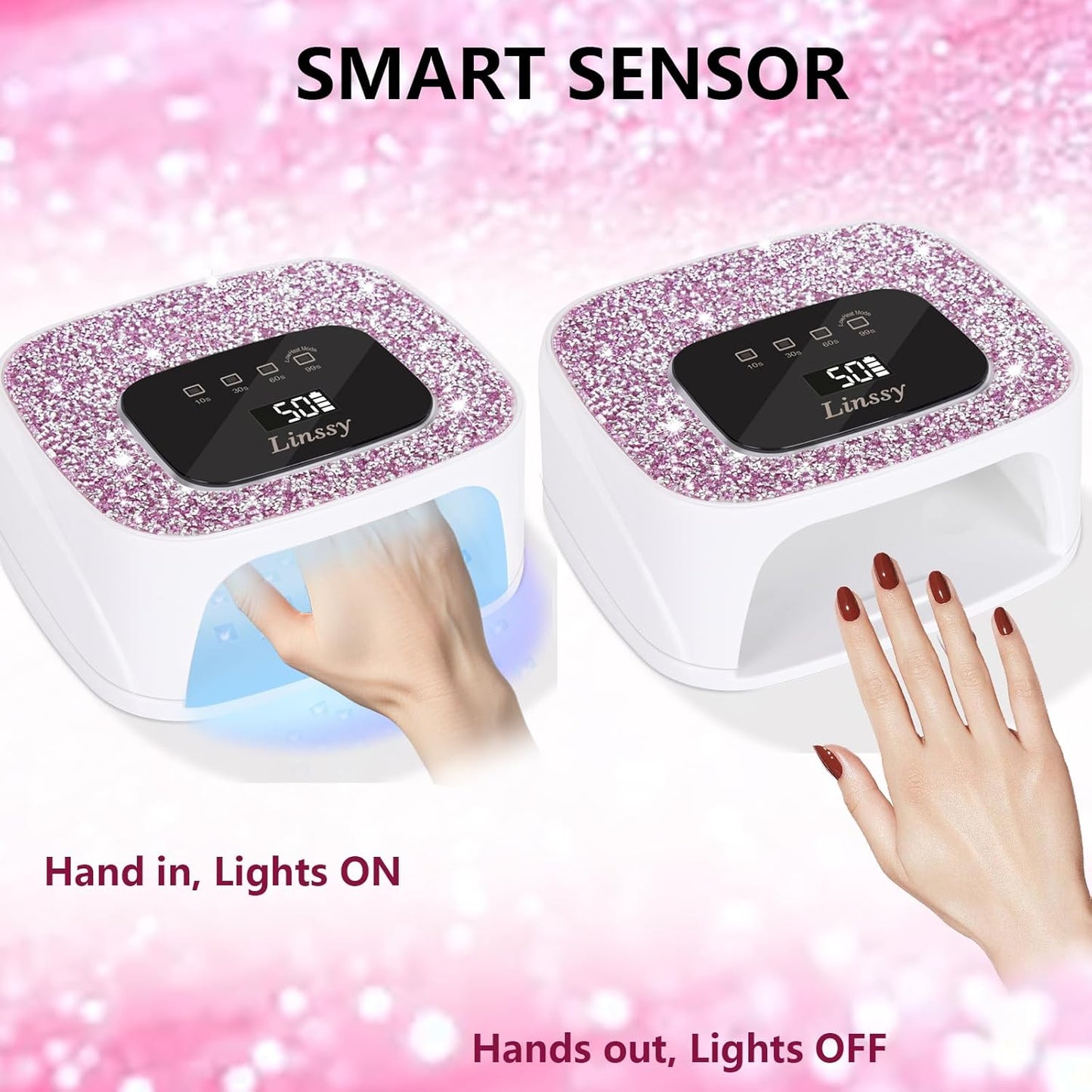 Rechargeable UV/LED Nail Lamp with Auto Sensor, Portable Cordless Gel Nail Dryer Light 4 Timings & Diamond LCD Screen, UV Light for Gel Nails at Home Salon