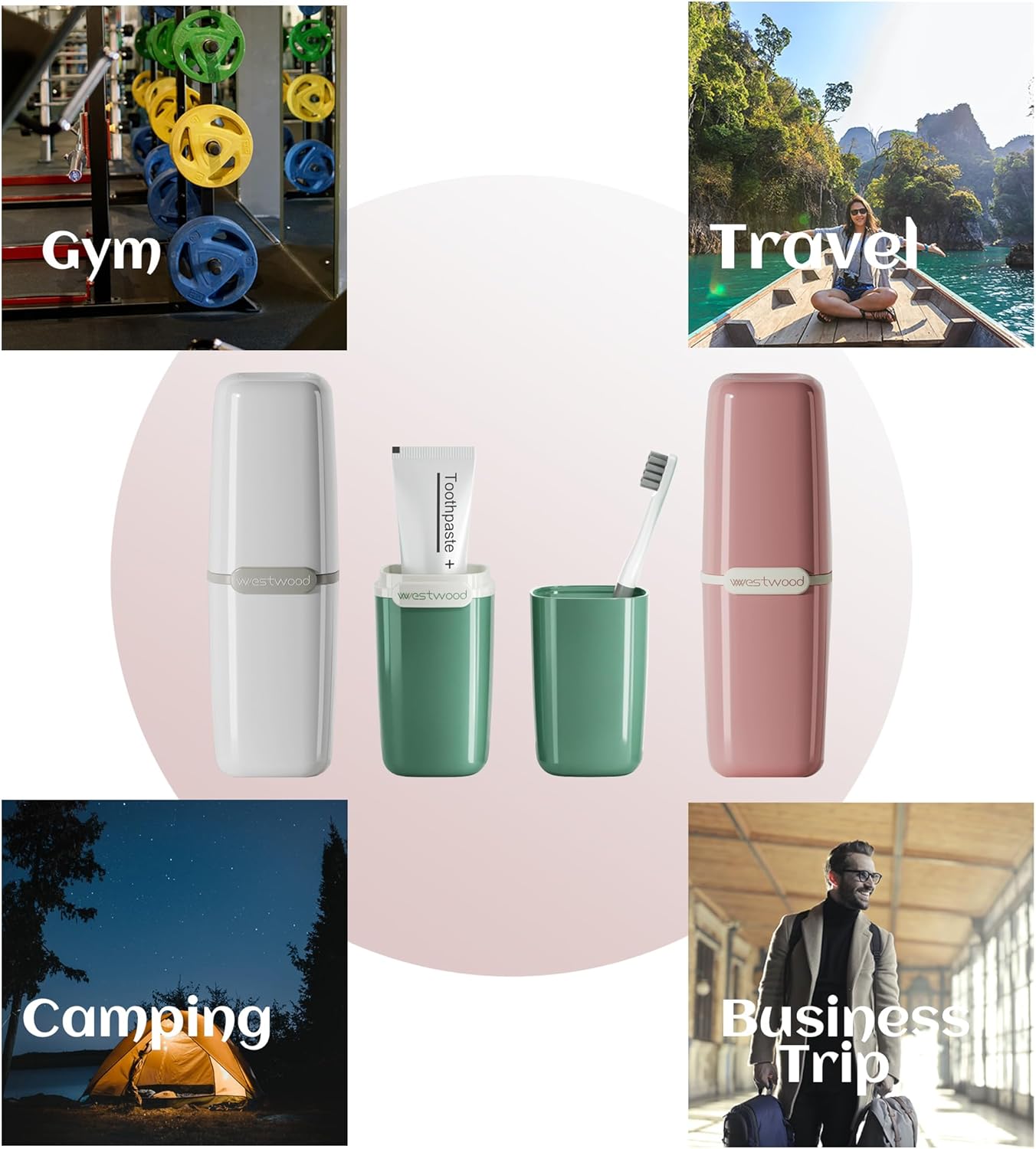 Pink Plastic Travel Toothbrush Holder Case with Cover, Portable Travel Toothbrush Cup, Storage Container for School Camping Business Trip Bathroom