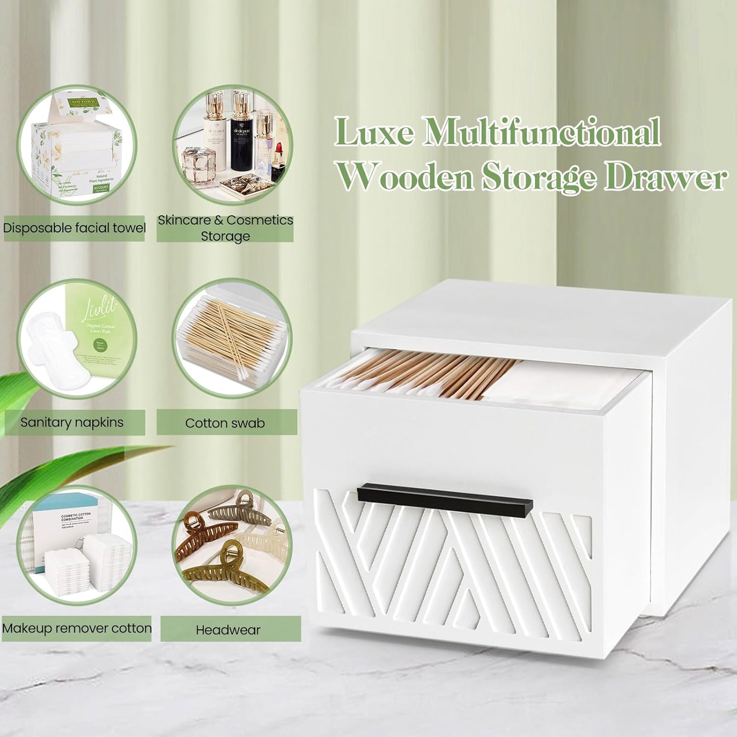 Disposable Face Towels XL with Luxe Wood Drawer Organizer, Face Towelettes Disposable 60 Count, 100% Cotton Facial Towel, Makeup Remover Cloth and Facial Wash Dry Wipes, Face Towel Holder Drawer