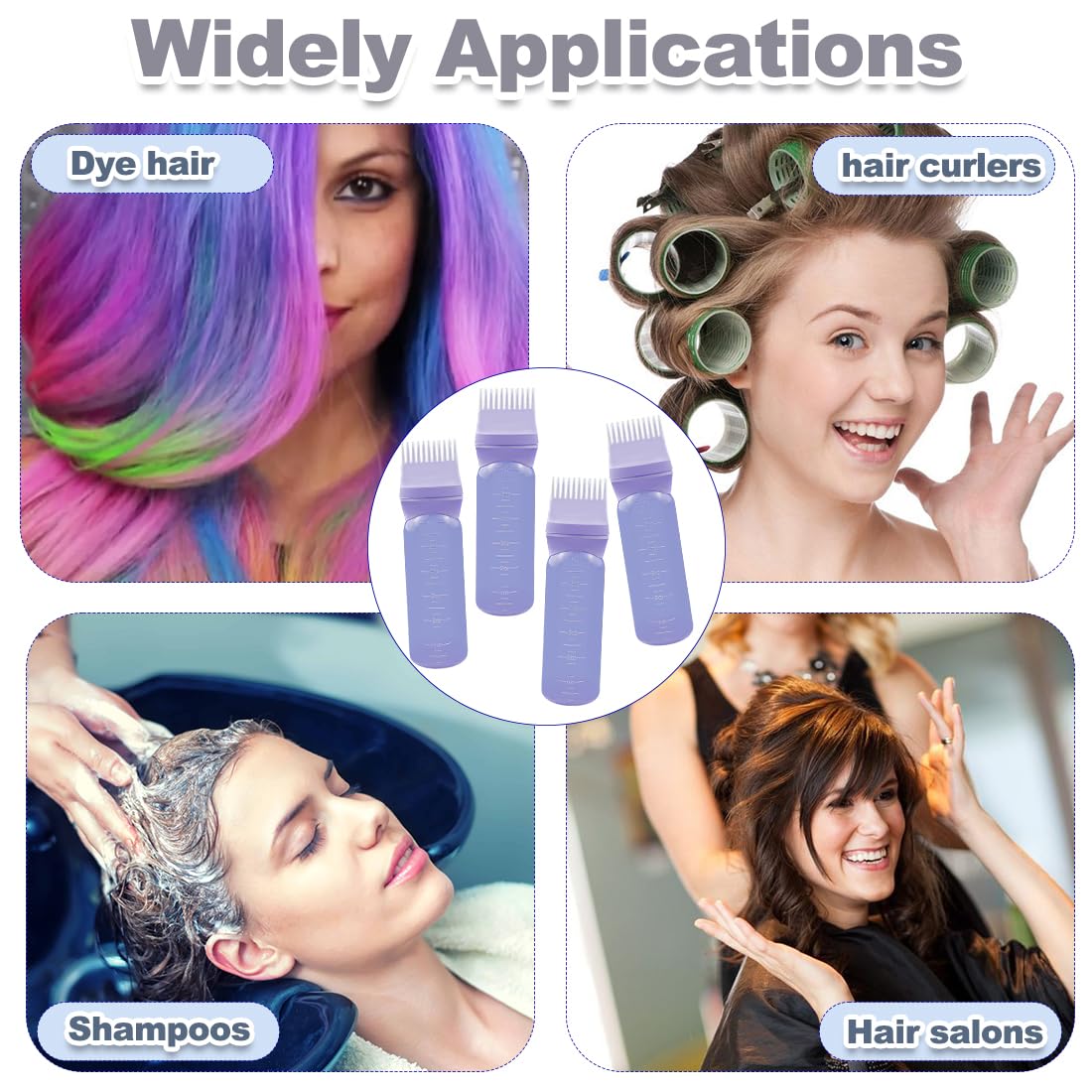 ELANE 4 Pcs Root Comb Applicator Bottle 6oz,Hair Oil Applicator Bottle for Hair,Oil Comb Applicator Hair Bottle Applicator for Hair Dye Shampoos Hair Salons Camping Traveling(Purple)