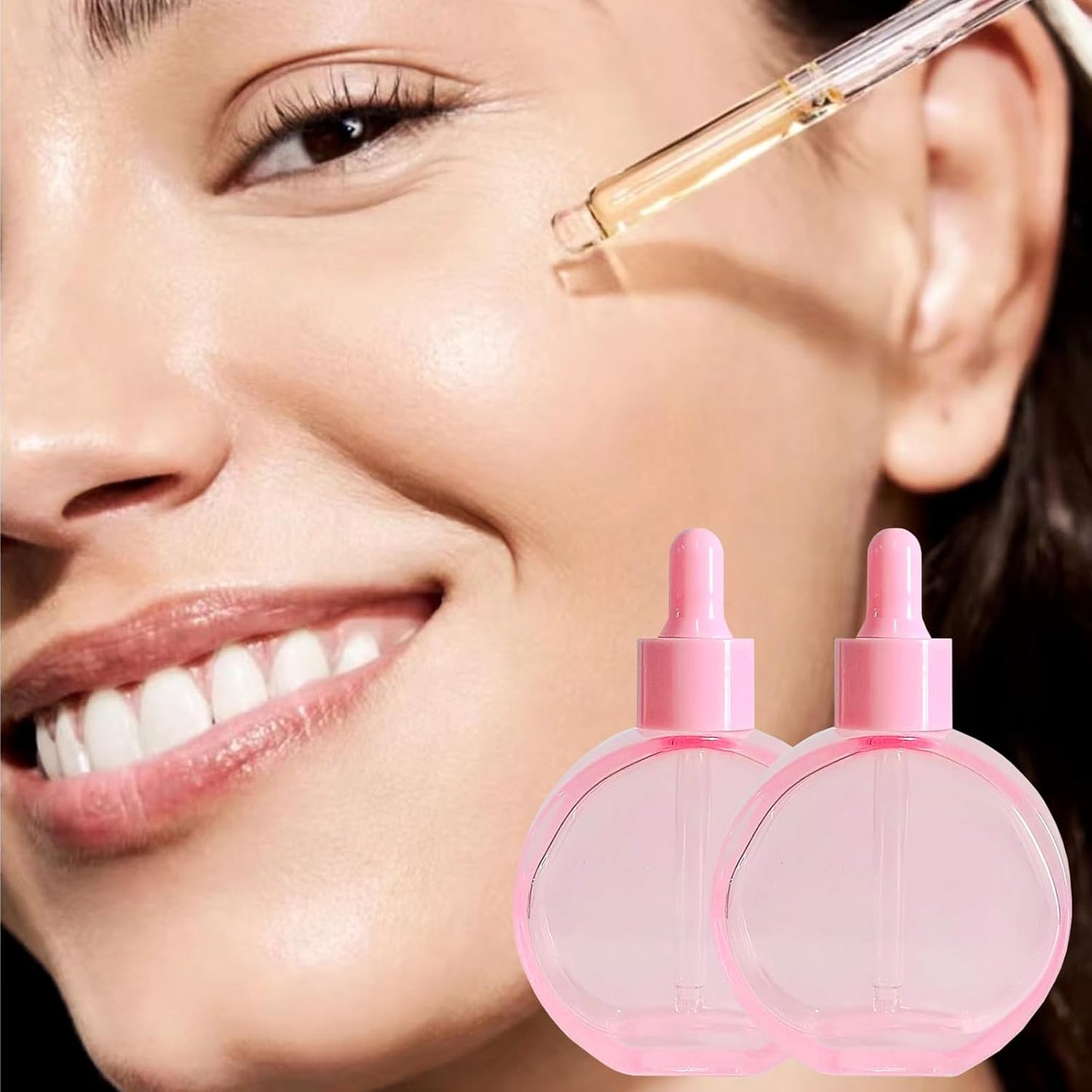 6Pcs 2 oz Glass Dropper Bottles for Essential Oils,60ml Pink flat round perfume bottle with Eye Droppers,for Oils,Perfumes,Serums,Leakproof for Travel (Pink)