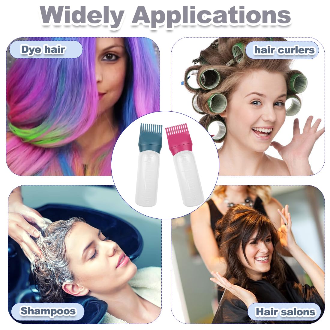 ELANE 4 Pcs Root Comb Applicator Bottle, 6oz, Hair Oil Applicator Bottle for Hair, Salon, Travel, Camping (Red+Green)