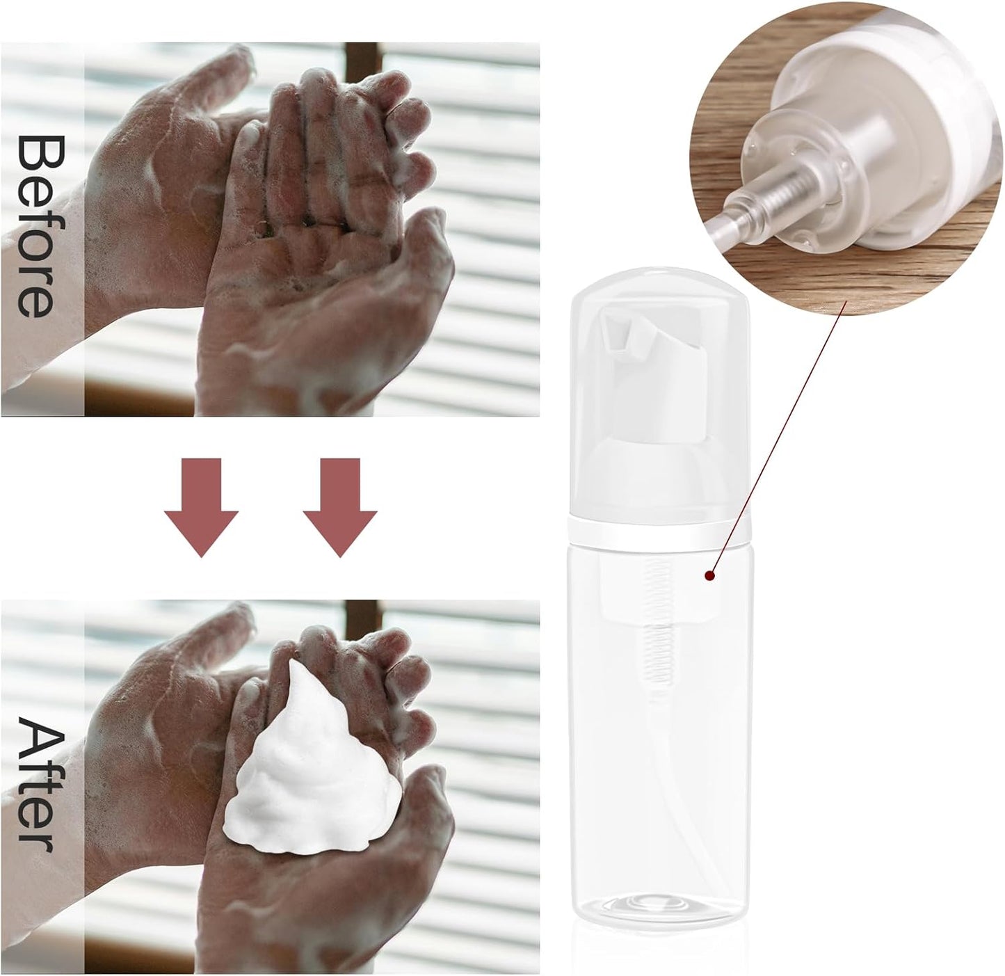 2oz Plastic Foam Pump Bottle, Empty Bottle Travel Foaming Dispenser for Hand Soap, Shampoo (2Pcs, 60ml)