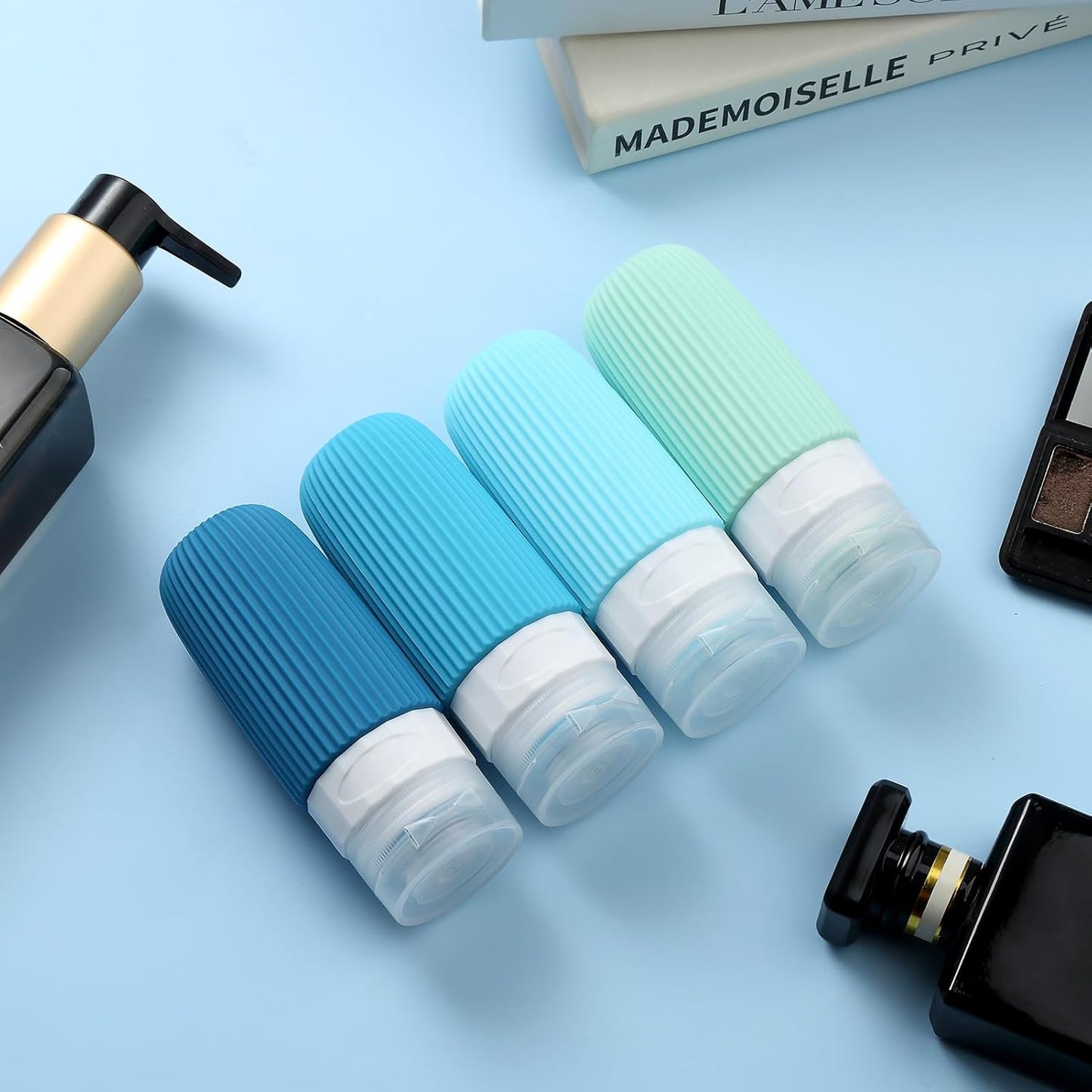 Travel Bottles for Toiletries, Tsa Approved 2oz Travel Bottles, BPA Free Leak Proof Travel Size Toiletry Containers, Refillable Travel Accessories with Toiletry Bag for Shampoo Liquid (4 Pack)