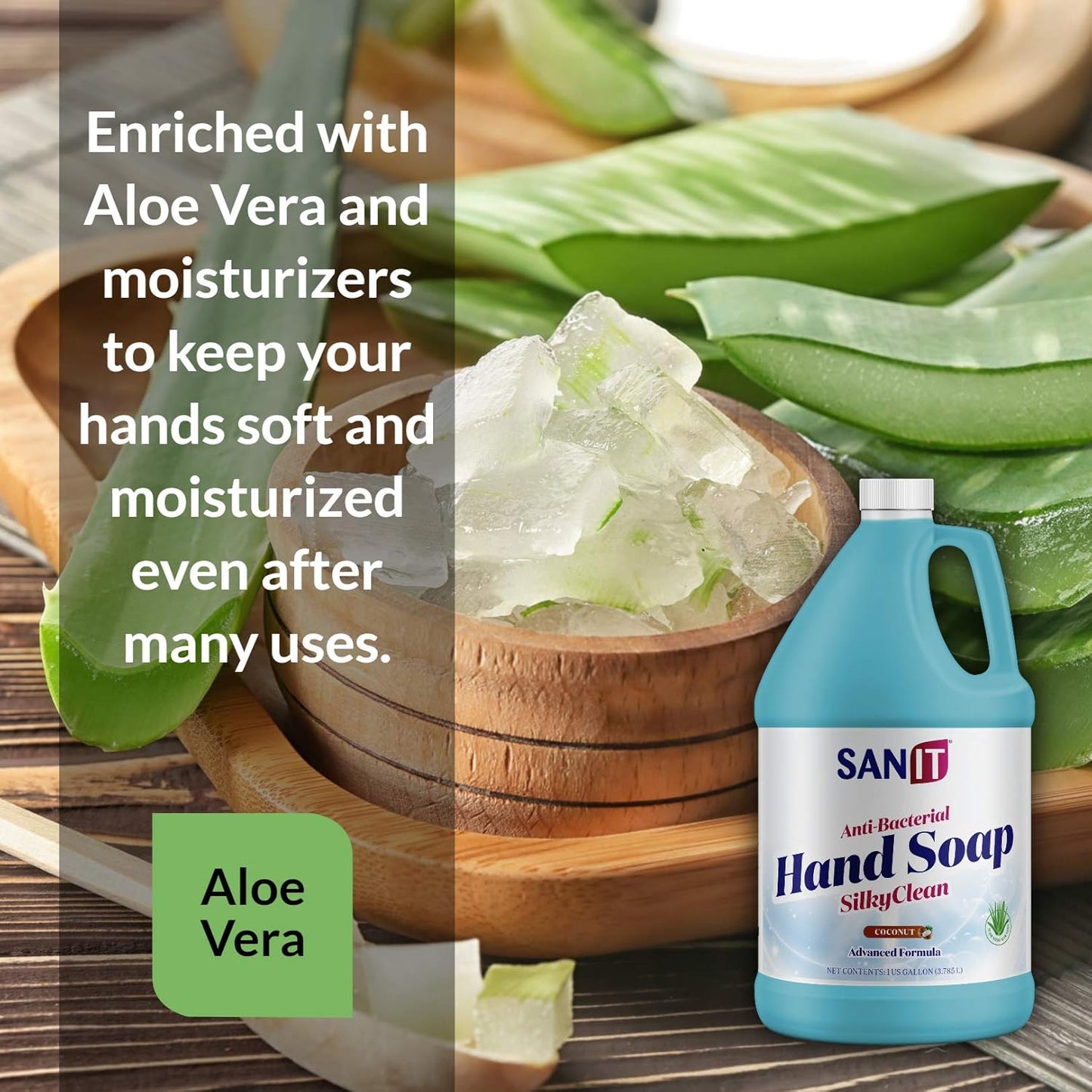 Sanit Silky Clean Antibacterial Liquid Gel Hand Soap Refill - Advanced Formula with Coconut Oil and Aloe Vera - All Natural Moisturizing Hand Wash - Made in USA, Coconut, 1 Gallon