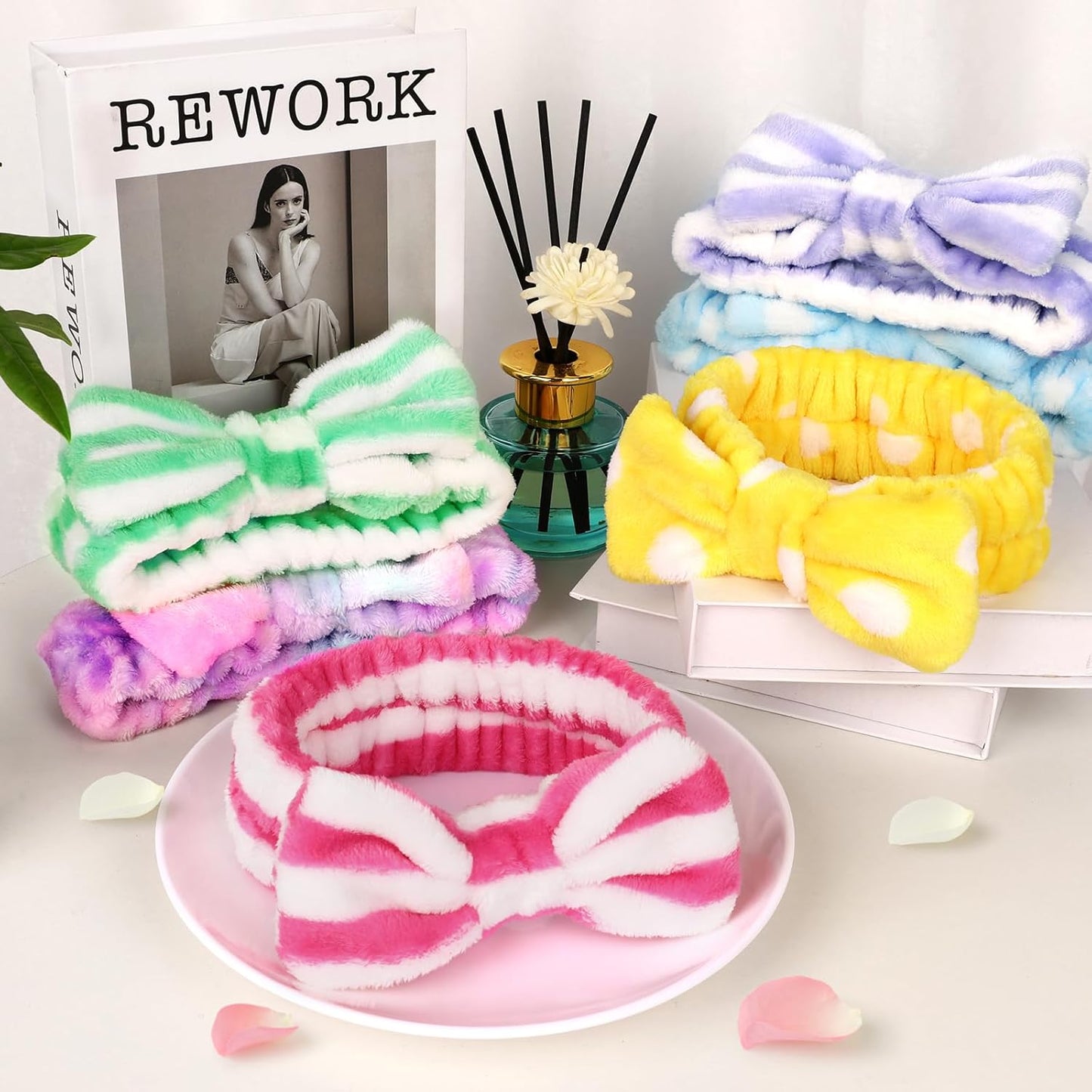 6 Pack Spa Headband for Women Skincare Makeup Headband Soft Coral Fleece Bow Hairband Party Favors Goody Bag Stuffers Christmas Stocking Stuffers for Woman Adult Teen Spa Gifts For Women Gifts Basket