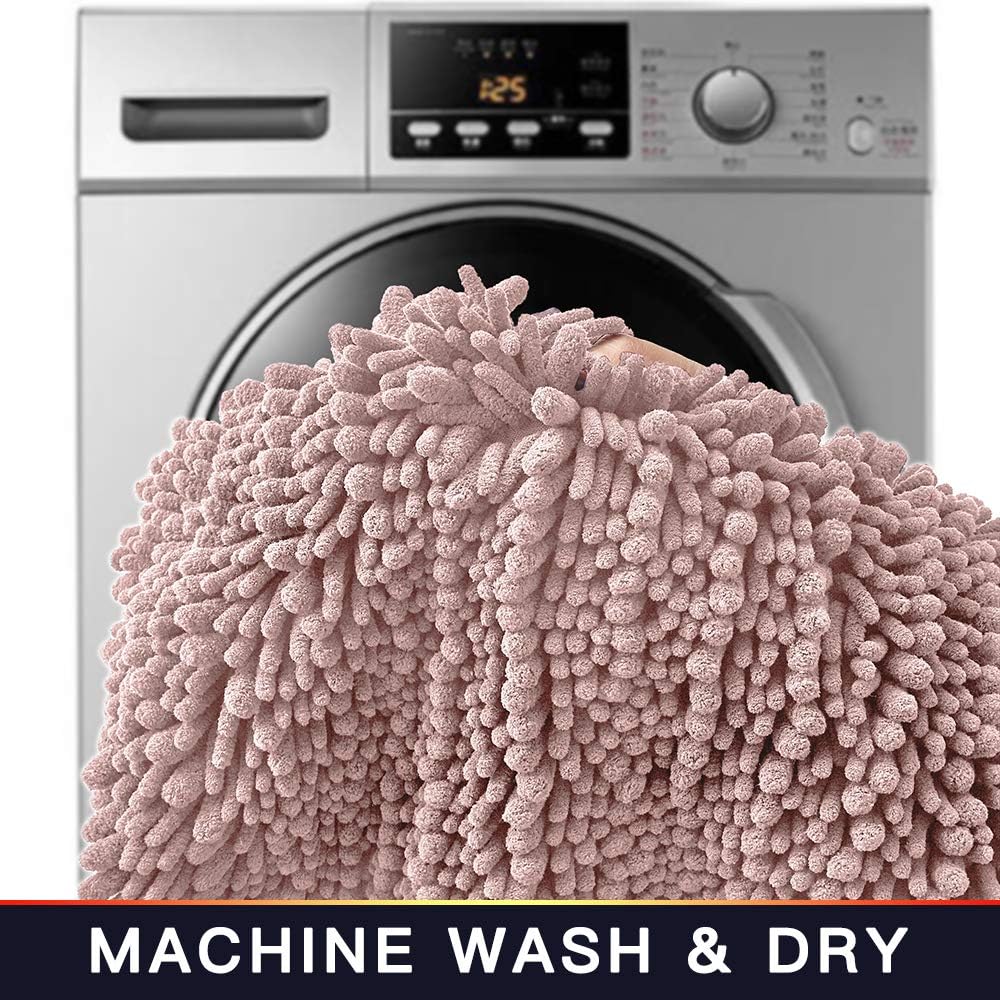 Walensee Bathroom Rug Non Slip Bath Mat (24x17 Inch Dusty Pink) Water Absorbent Super Soft Shaggy Chenille Machine Washable Dry Extra Thick Perfect Absorbant Best Small Plush Carpet for Shower Floor