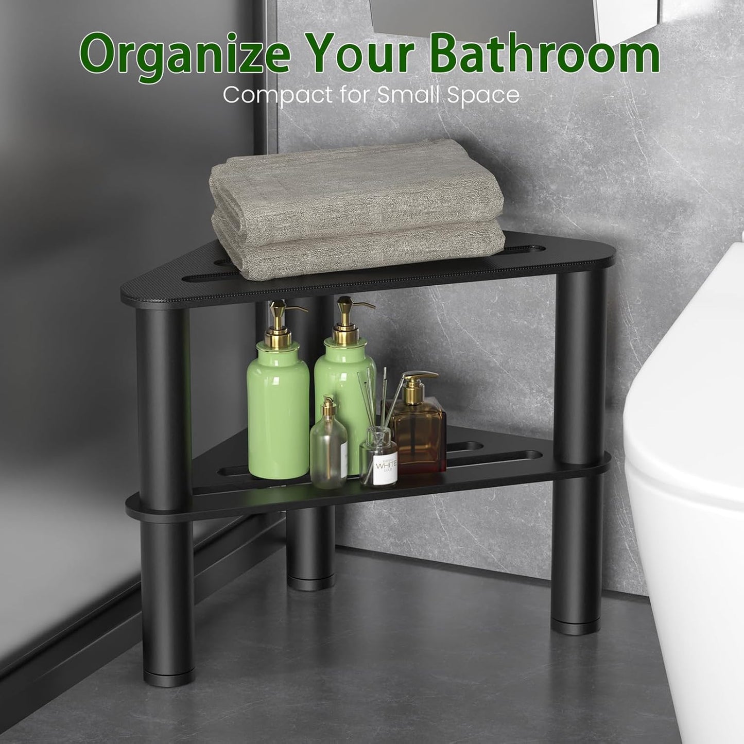 Metal Shower Stool for Shaving Legs, Corner Shower Foot Rest Bench Seat for Inside Shower, Spa Foot Step, Waterproof Small Step for Bathroom (Black)