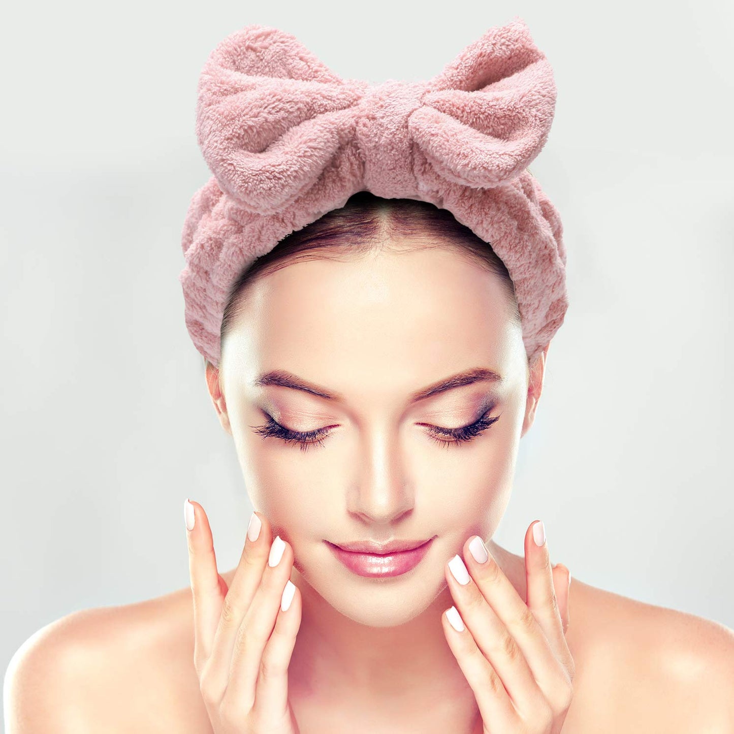 4 Pack Makeup Spa Headband Microfiber Bow Towel Soft Fluffy Washing Face Headband for Women Girls Shower Bath Skincare (Pink, Light Blue, Purple, Gray)