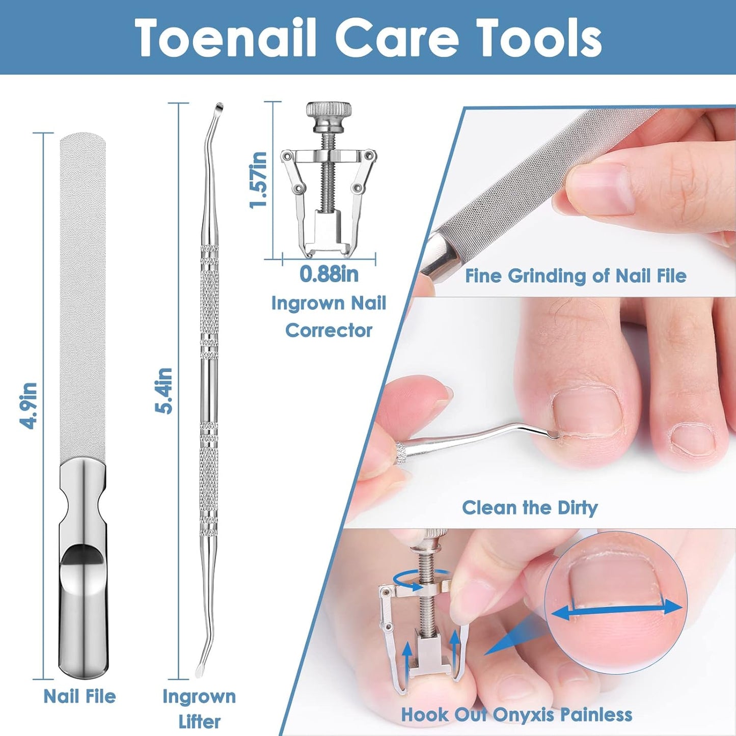 Modacraft Podiatrist Toenail Clippers, Professional Thick & Ingrown Toe Nail Clippers for Men Seniors, Ingrown Toenail Treatment Removal Kit with Nail Cutter Super Sharp Blade Soft Anti-Slip Handle
