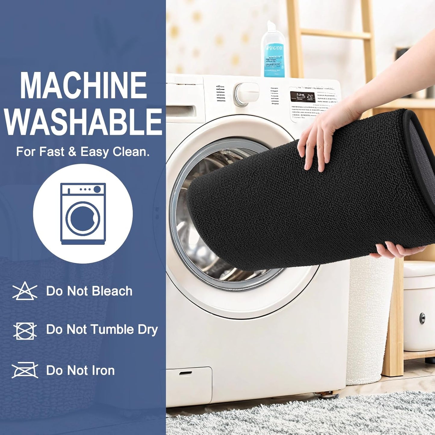 OLANLY Thick Memory Foam Bath Mat Rug 36x24, Extra Soft Absorbent Bathroom Rug, Quick Dry Bath Mats, Non-Slip, Machine Washable Carpet for Bathroom, Tub and Shower, Home Decor Accessories, Black