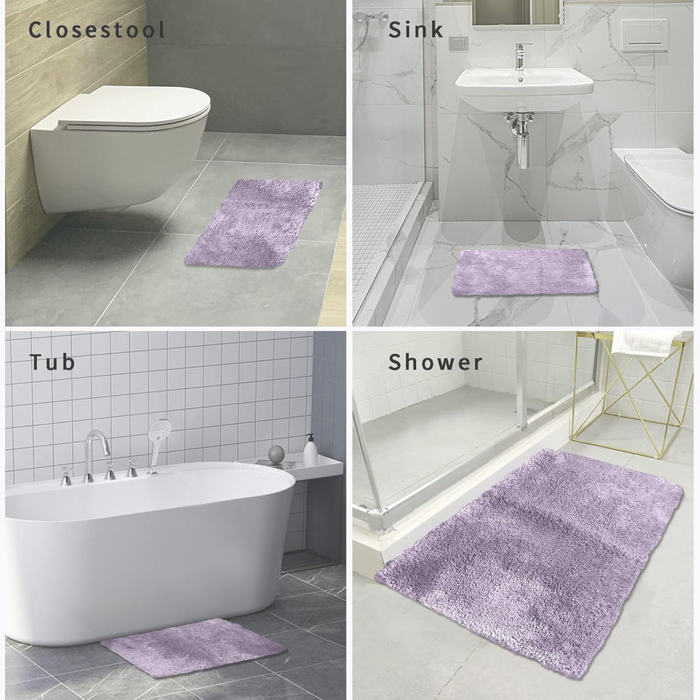 FIFU Bathroom Rugs 17" W x 24" L, Bath Mat for Bathroom, Bedroom, Laundry Room & Kitchen, Non-Slip Rubber Latex Backing, Extra Soft and Absorbent Microfiber Carpet, Machine Washable Rug, Lavender