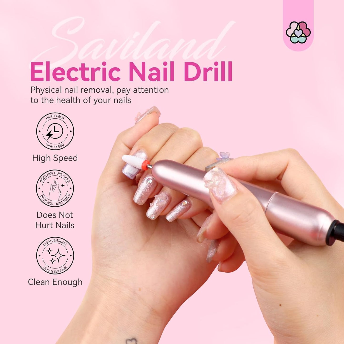 SAVILAND Electric Nail Drill: 2025 Electric Nail File Rose Efile Nail Drill Professional Manicure with 6PCS Nail Drill Bits Portable Nail File & Salon Use Manicure Pedicure at Home