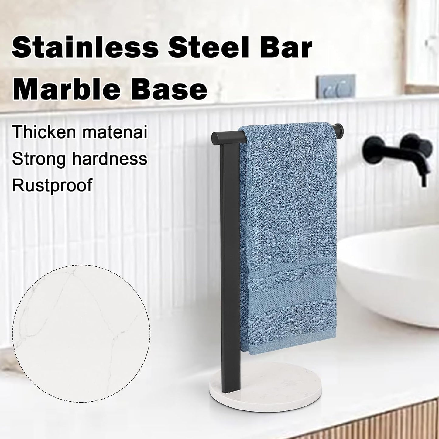 Stainless Steel L-Shaped Hand Towel Holder, SUS304 Bathroom Towel Rack with Thickened Base for Countertop Vanity (Matte Black)