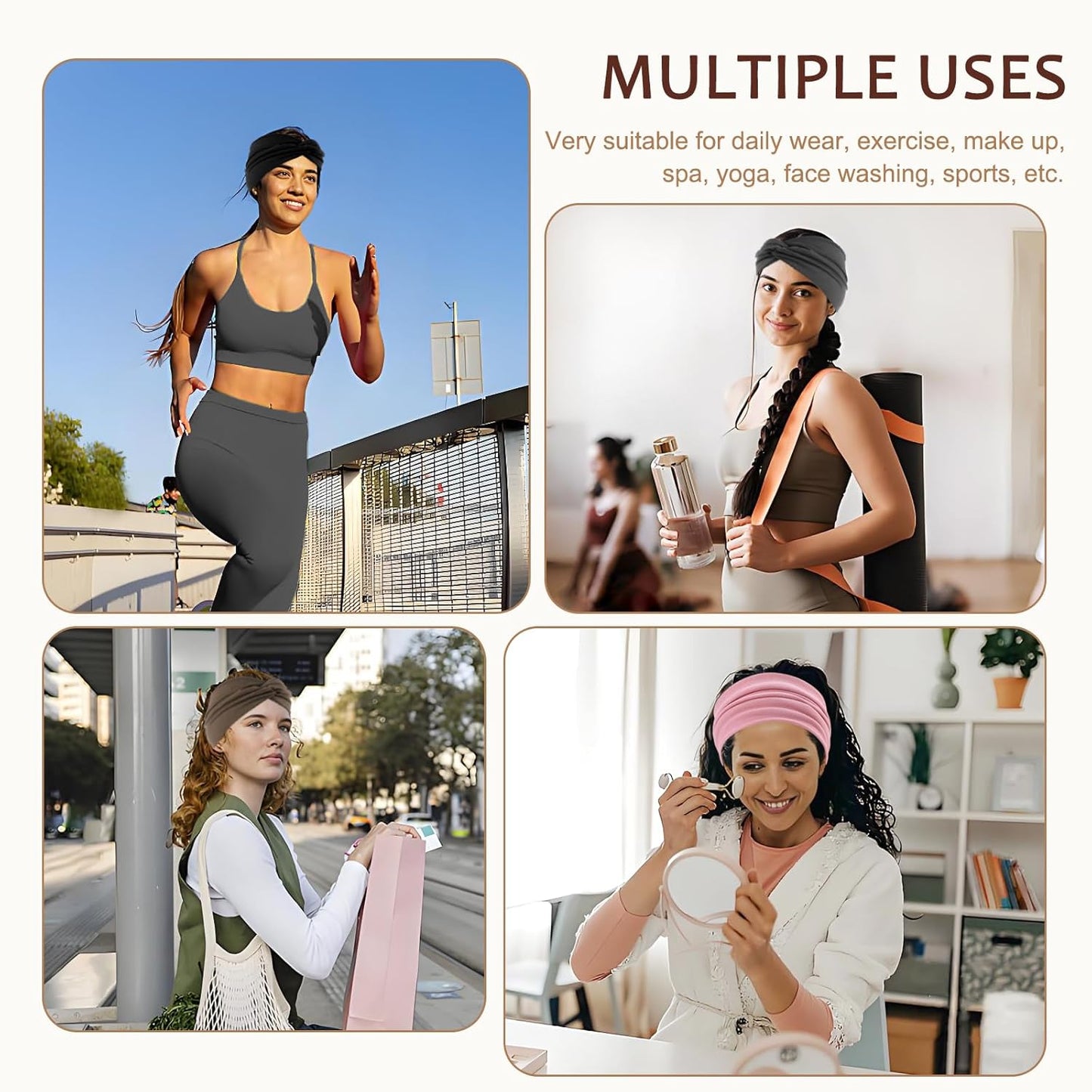 12-Pack Wide Stretch Headbands for Women - Non-Slip Extra Wide Turban Hair Bands for Workout, African Style, Sports & Daily Use (Breathable, All-Day Comfort) Color1 (Color2)