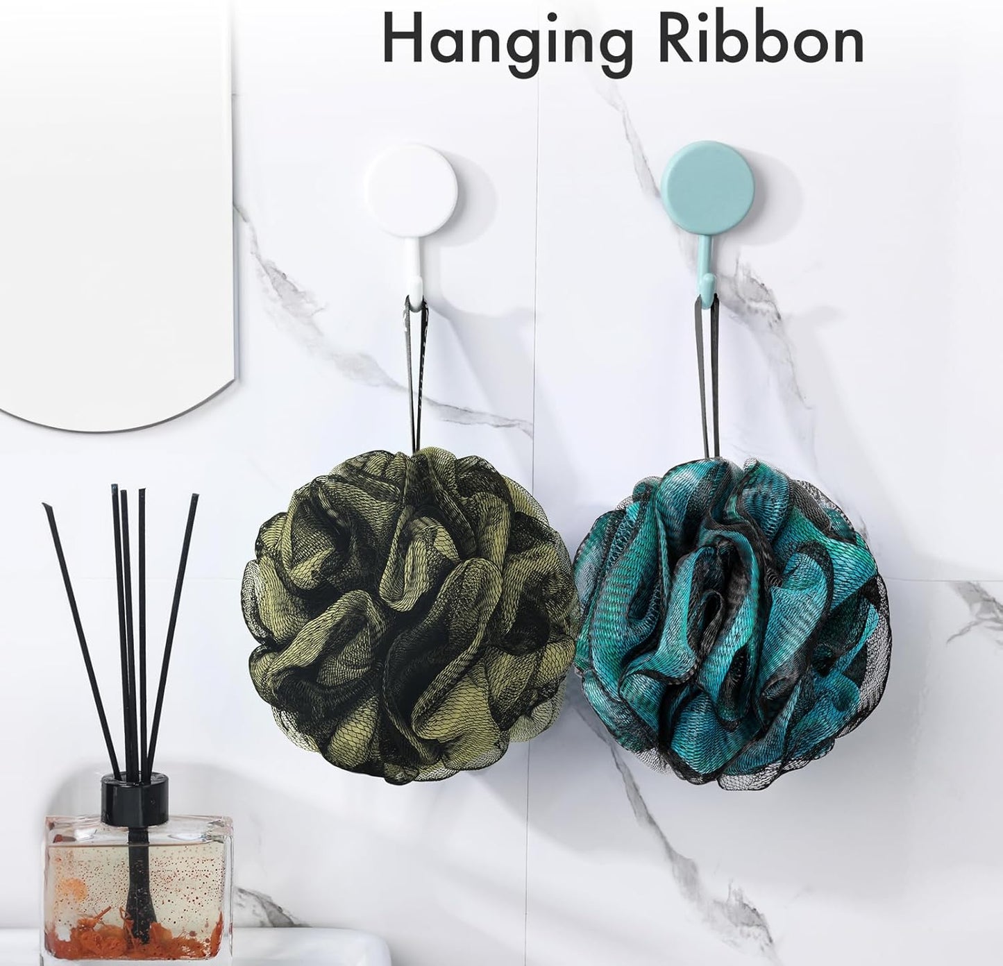 AmazerBath Charcoal Loofah Sponge, Shower Loofah 60g/PCS - Body Scrubber Loofa Set of 4 - Charcoal Blue, Gray, Pink & Army Green, Bath Sponge for Men and Women