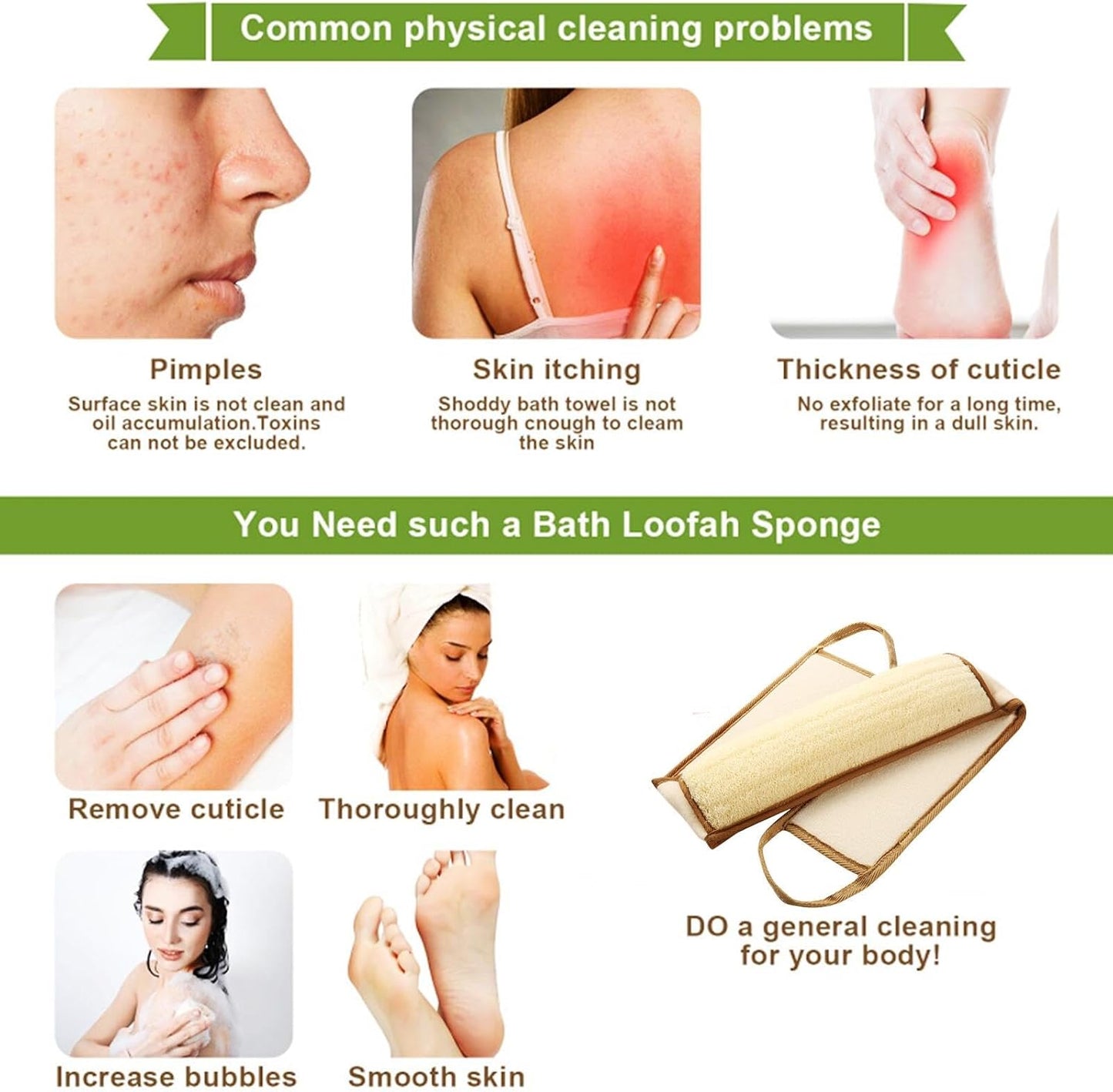 Exfoliating Natural Loofah Sponge Back Scrubber for Shower, Exfoliating Sponge for Shower, Bath Shower Scrubber for Men and Women, Luffa Scrubber to Clean Your Back Deeply Relax Your Body (1 Pack)