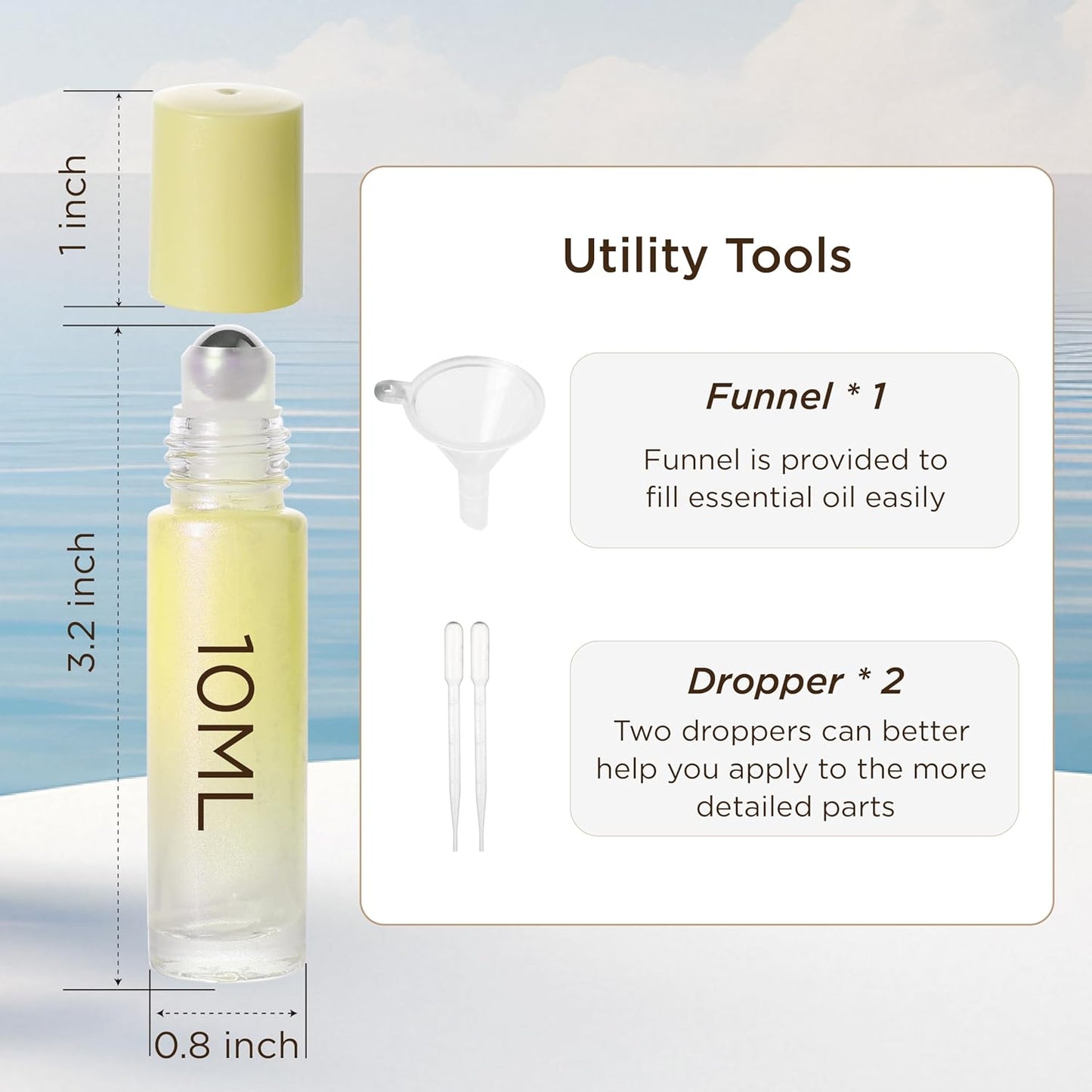 Essential Oil Roller Bottles, 10ml Thick Glass Perfume Roller Bottles with Funnel Opener and Dropper Colored Glass Empty Bottles with Stainless Steel Roller Balls (Yellow, 4 Pack)