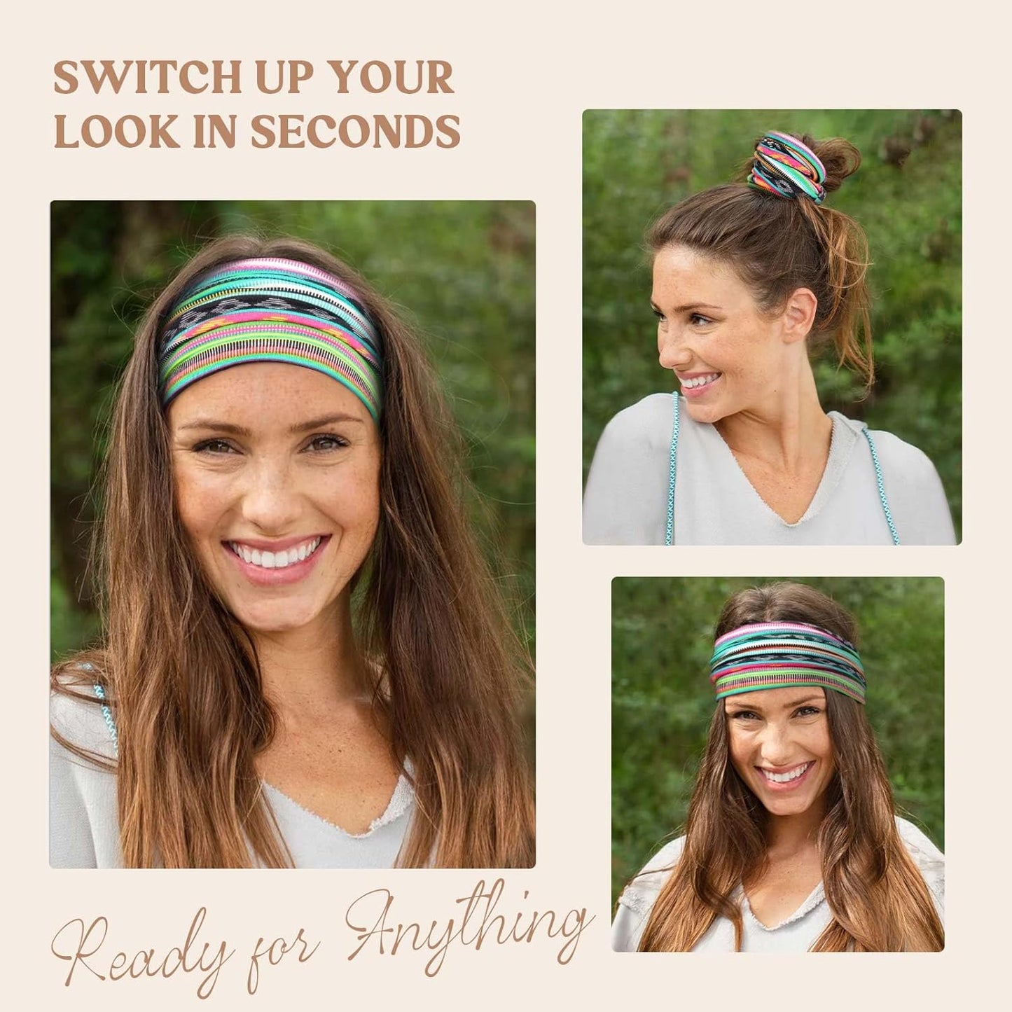 Wide Headbands for Women Knotted No Slip Head Bands Soft Turban Headband Hair Accessories Boho African Solid Color Head Wraps for Women Yoga Workout Pack of 6