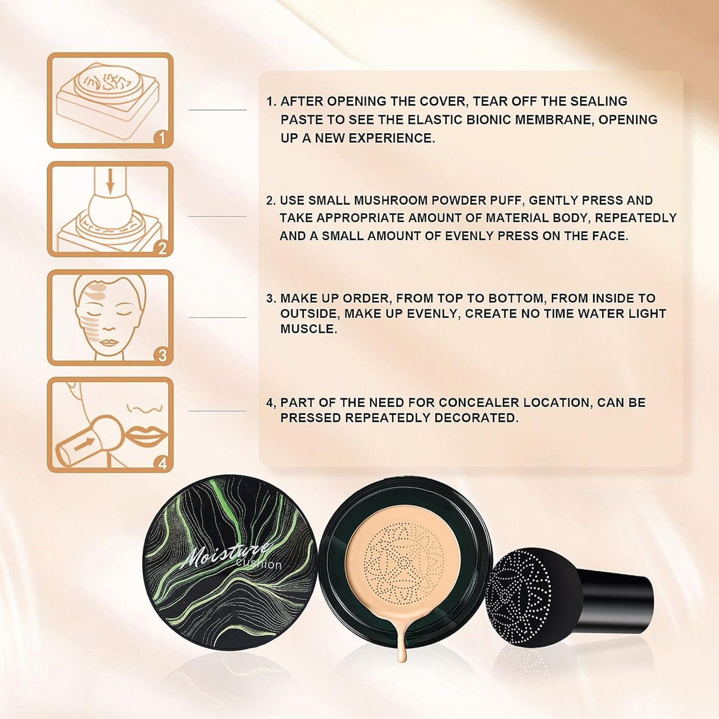 Mushroom Head Air Cushion CC Cream - BB Cream Face Makeup Foundation for Mature Skin Moisturizing Concealer Brighten Long-Lasting, Even Skin Tone for All Skin Types (Deep)