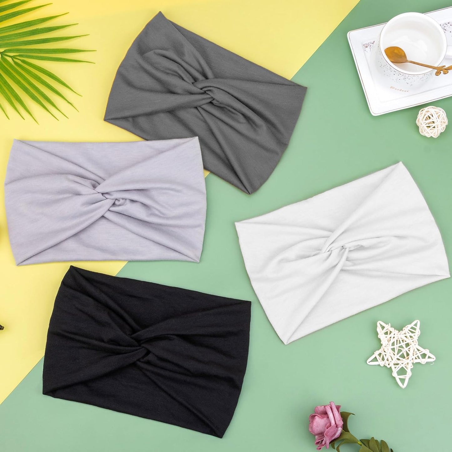 DRESHOW 4 Pack Turban Headbands for Women Wide Vintage Head Wraps Knotted Cute Hair Band Accessories