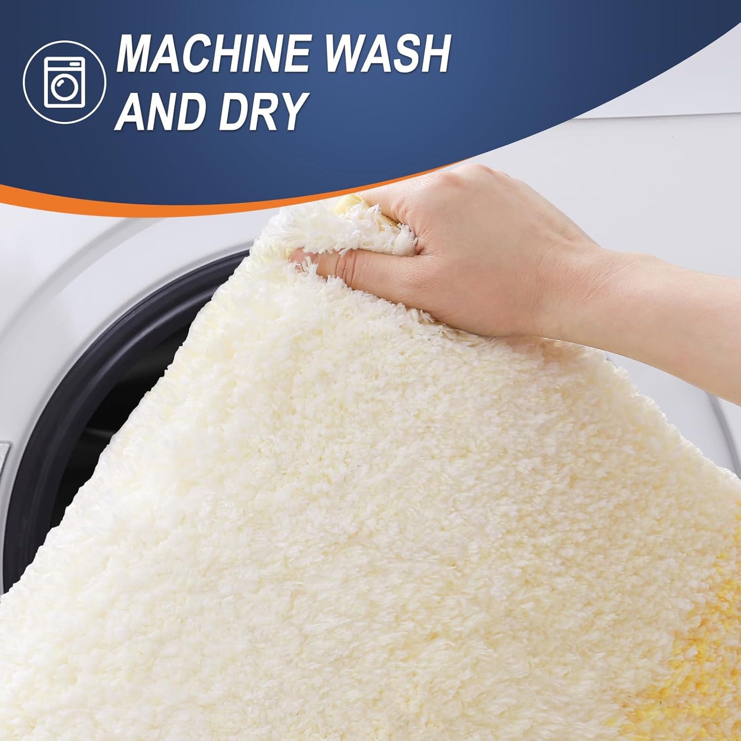 OLANLY Luxury Toilet Rugs U-Shaped 24x20, Extra Soft and Absorbent Microfiber Bathroom Rugs, Non-Slip Plush Shaggy Bath Mat, Machine Wash Dry, Contour Bathroom Mats for Toilet Base, Yellow