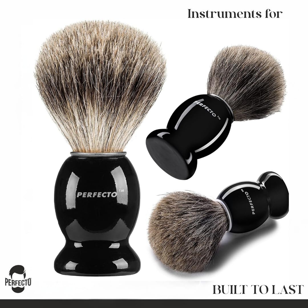 Perfecto Synthetic Bristles Shaving Brush For Men, Engineered for The Best Shave of Your Life. Shave Brush for Wet Shave for Safety Razor - Barbers Accessories, Gift For Him