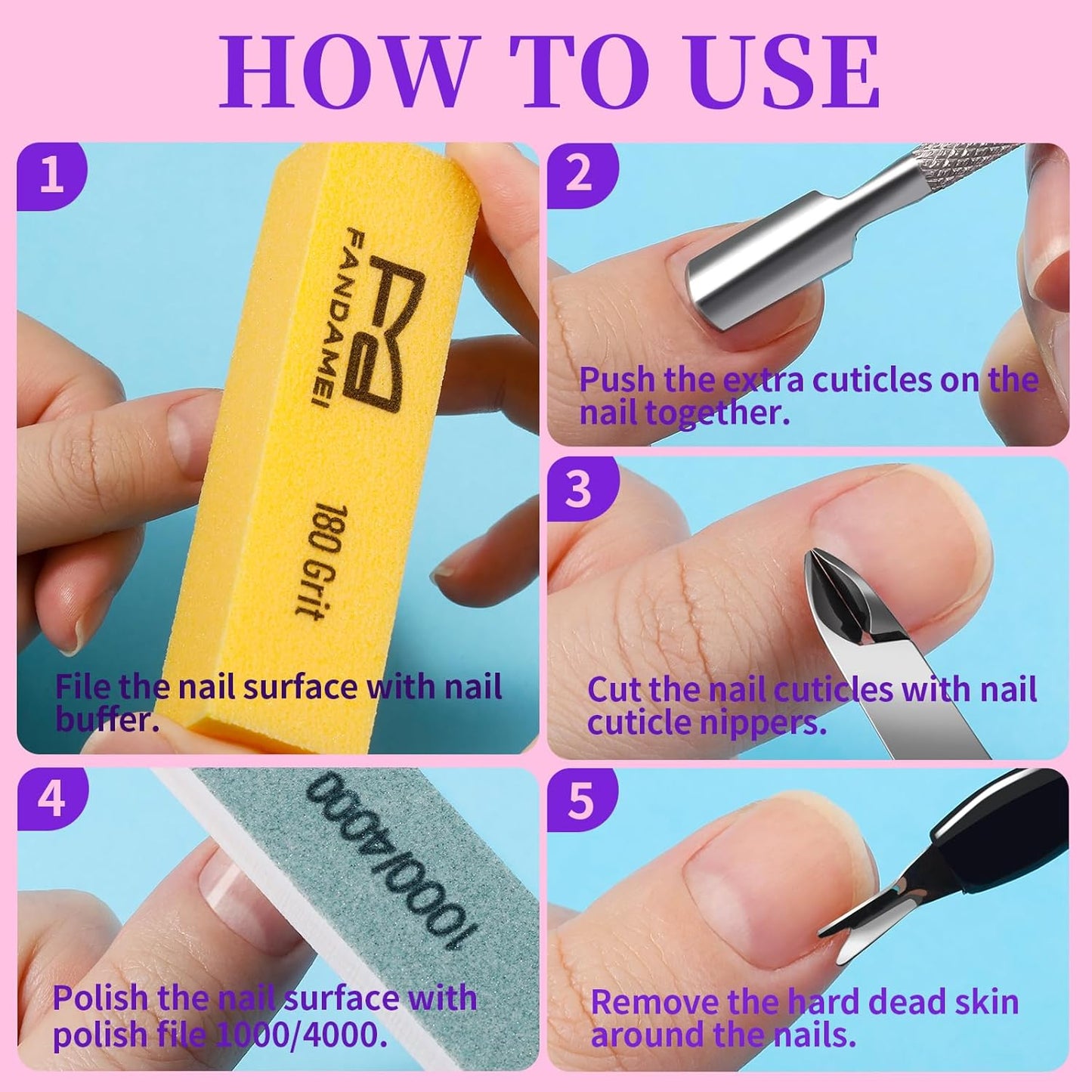 FANDAMEI Nail Buffer Block, 10 PCS Buffers for Nails with Different Grit, Nail Block Buffer, Nail Buffing Block, Buffer Nail File, Cuticle Trimmer, Nail Care Kit, Nail Tools, Manicure Tools, Nail Kit