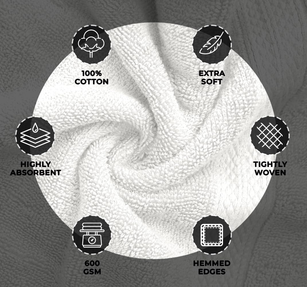 Avalon Towels White Bath Towels Set of 4 pcs (27x54 inches), 100% Cotton Towel Absorbent and Quick Dry White Towels for Bathroom, Super Soft and Perfect for Daily Use