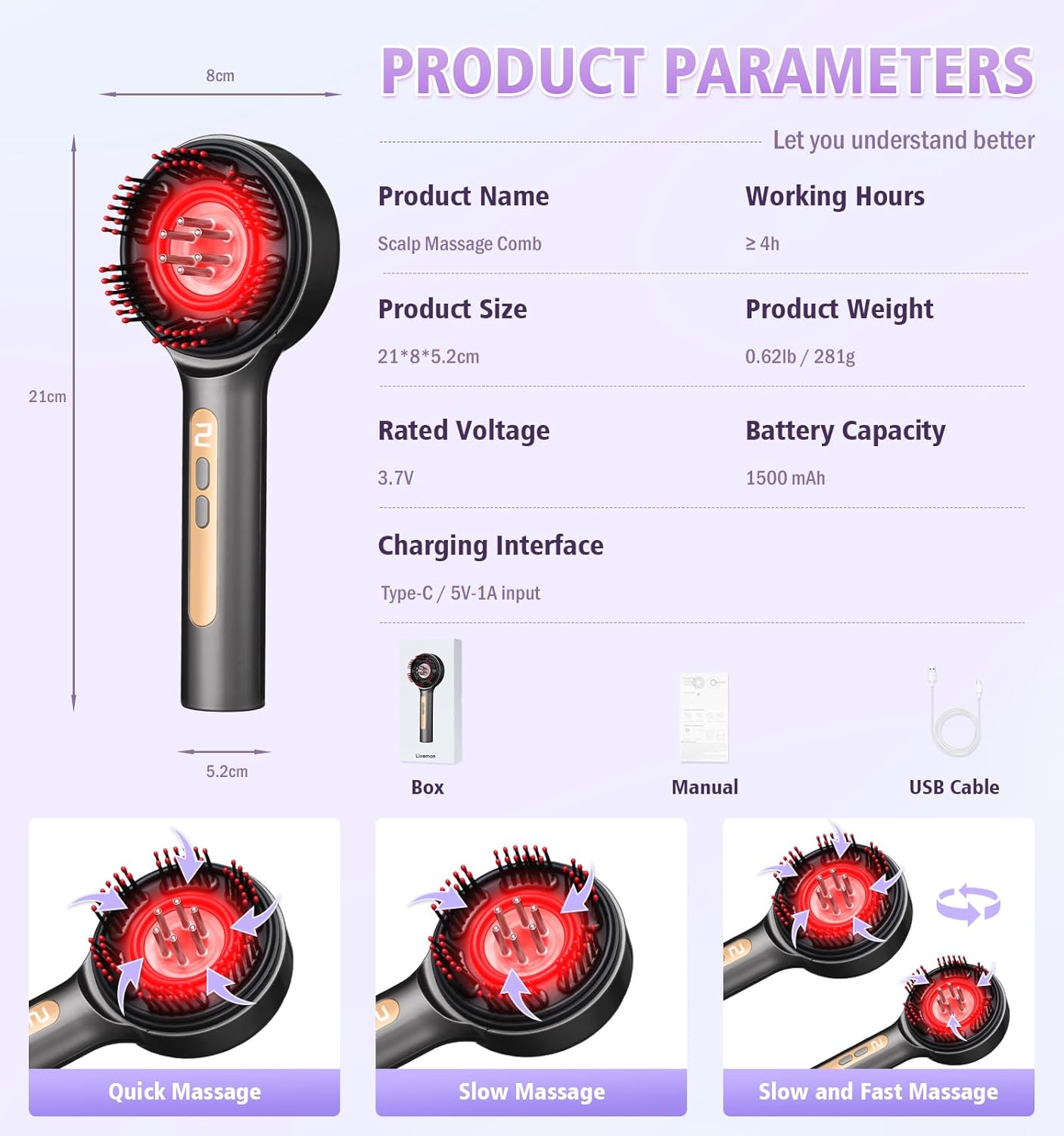 Electric Scalp Massager, 3-in-1 Hair Oil Applicator & IPX7 Waterproof Scalp Brush, Cordless, Portable Head Massager for Home & Travel, Red