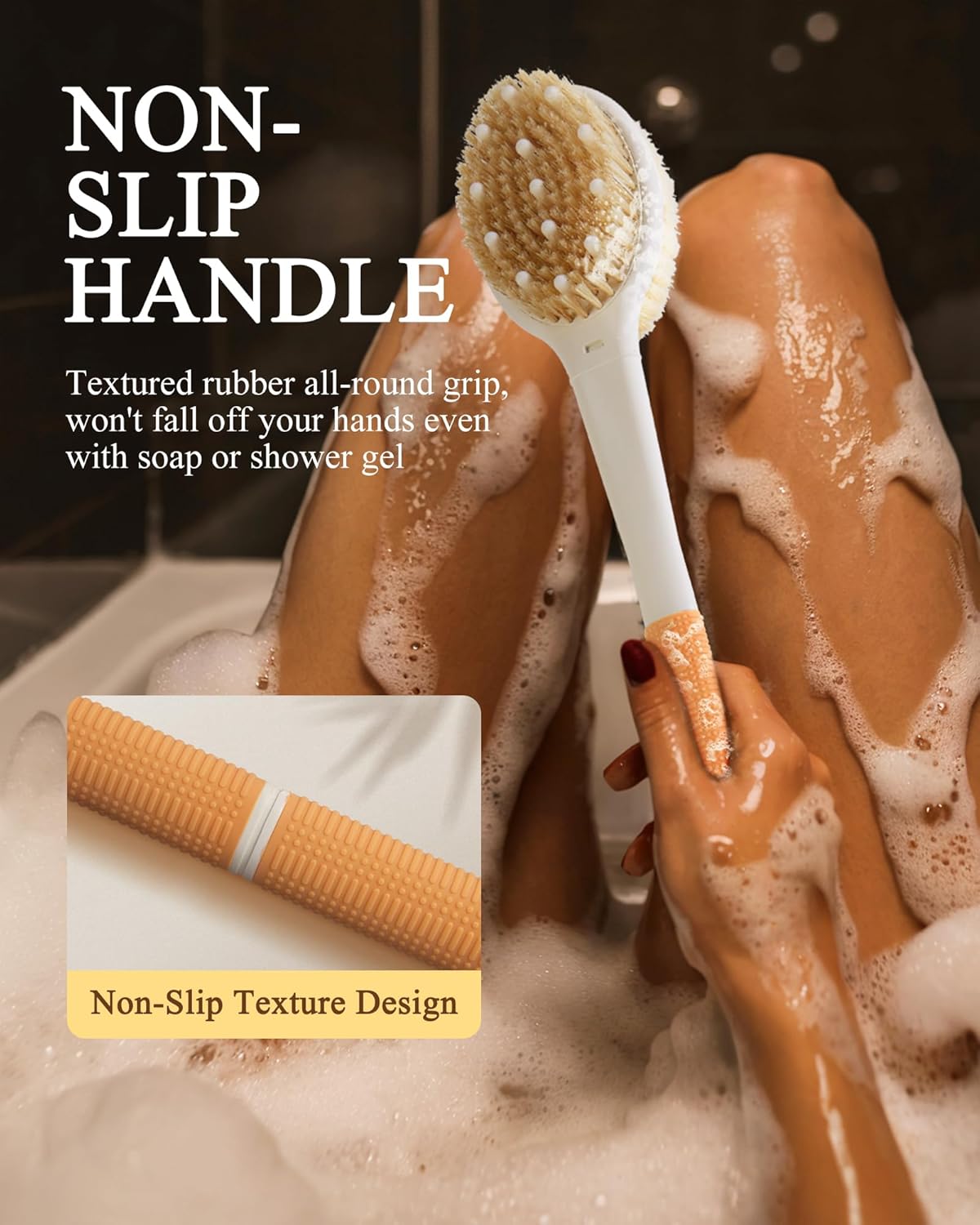 Shower Brush for Massage Dry Brushing: Back Scrubber for Shower with 18.1" Anti Slip Long Handle - Bath Body Brush for Lymphatic Drainage Exfoliator Improving Skin Health for Women Men Elderly(Orange)