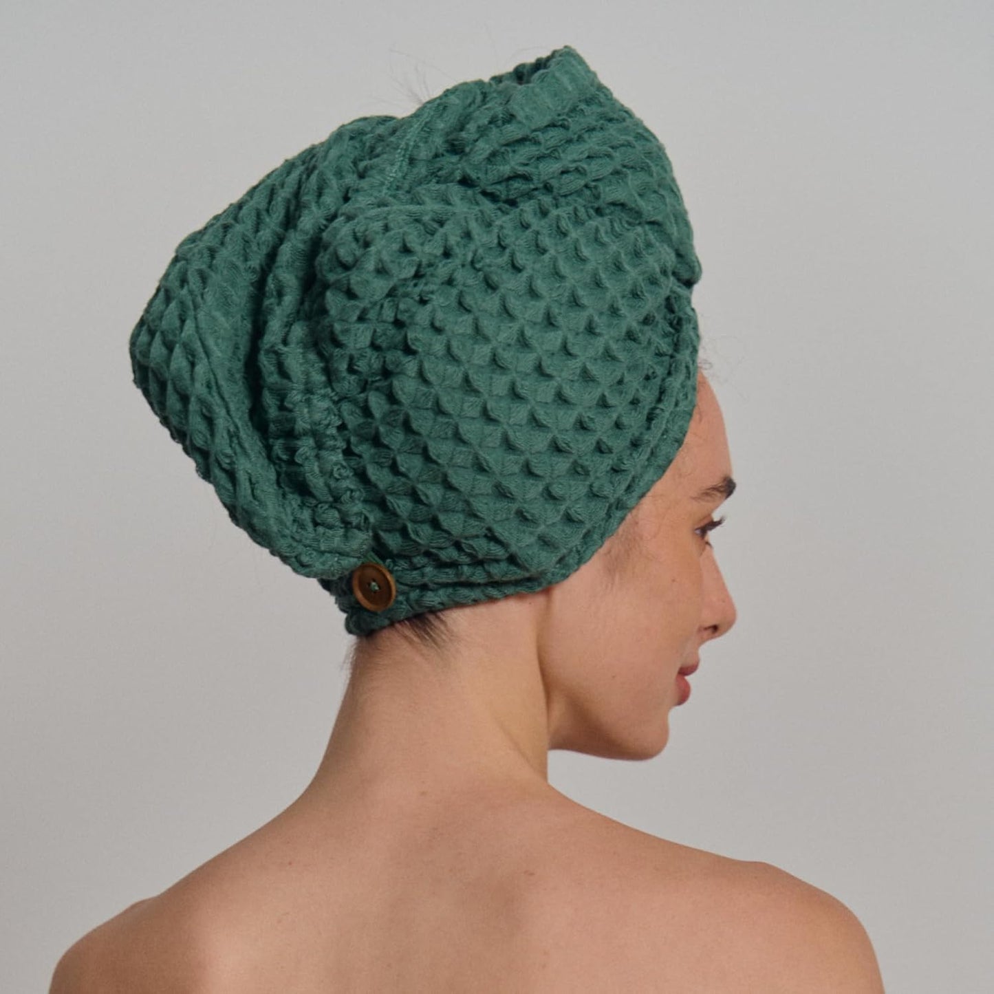 Hair Towel | 100% Cotton Silk Hair-Drying Waffle Wrap Turban for Women, Ultra-Absorbent, Anti Frizz, Hair Damage Protection for Straight and Curly Hair (Forest Green, 1 Pack)